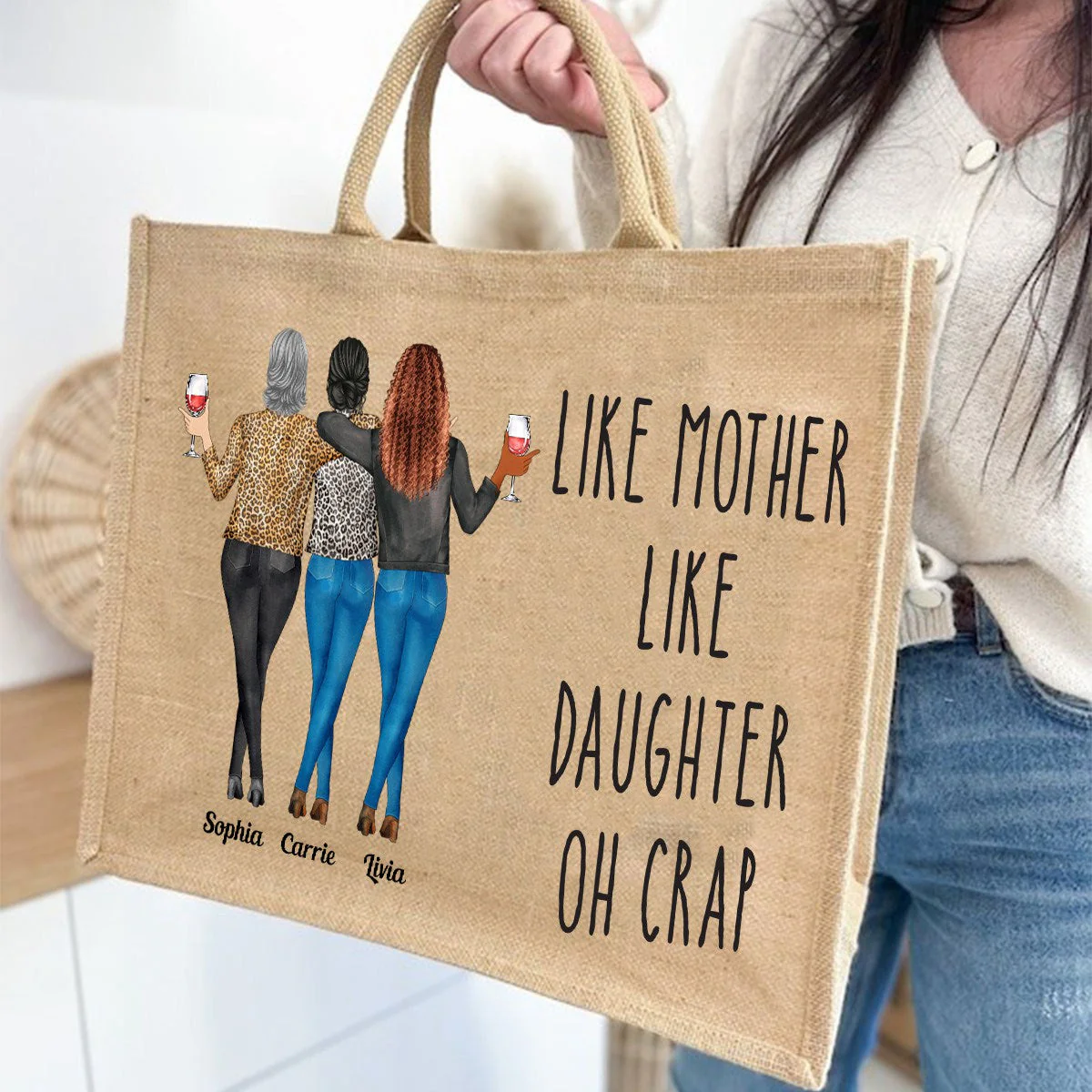 Like Mother Like Daughter - Personalized Jute Tote Bag - Image 3