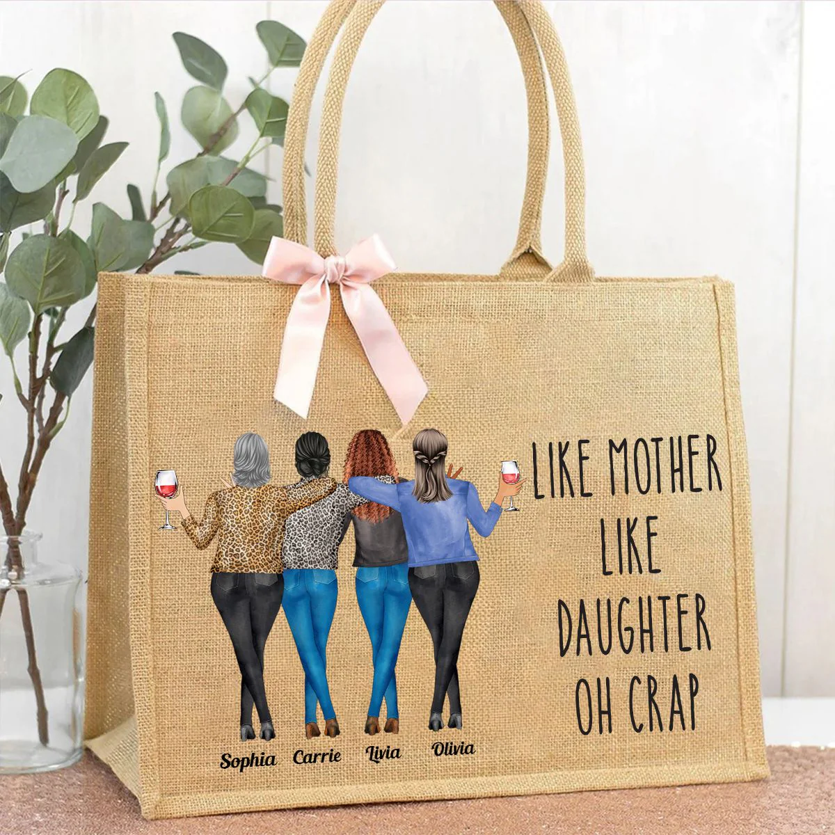 Like Mother Like Daughter - Personalized Jute Tote Bag - Image 4
