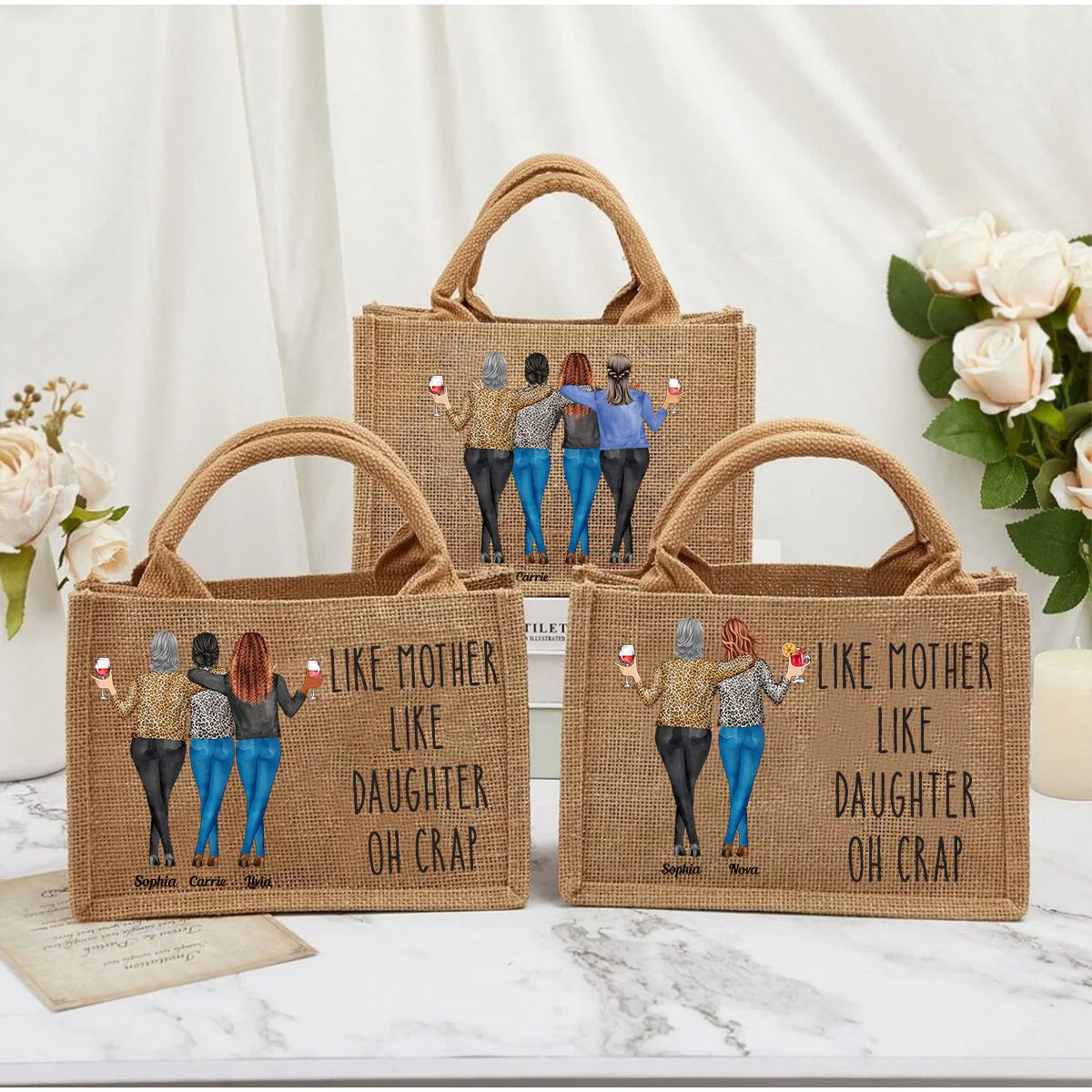 Like Mother Like Daughter - Personalized Jute Tote Bag - Image 6
