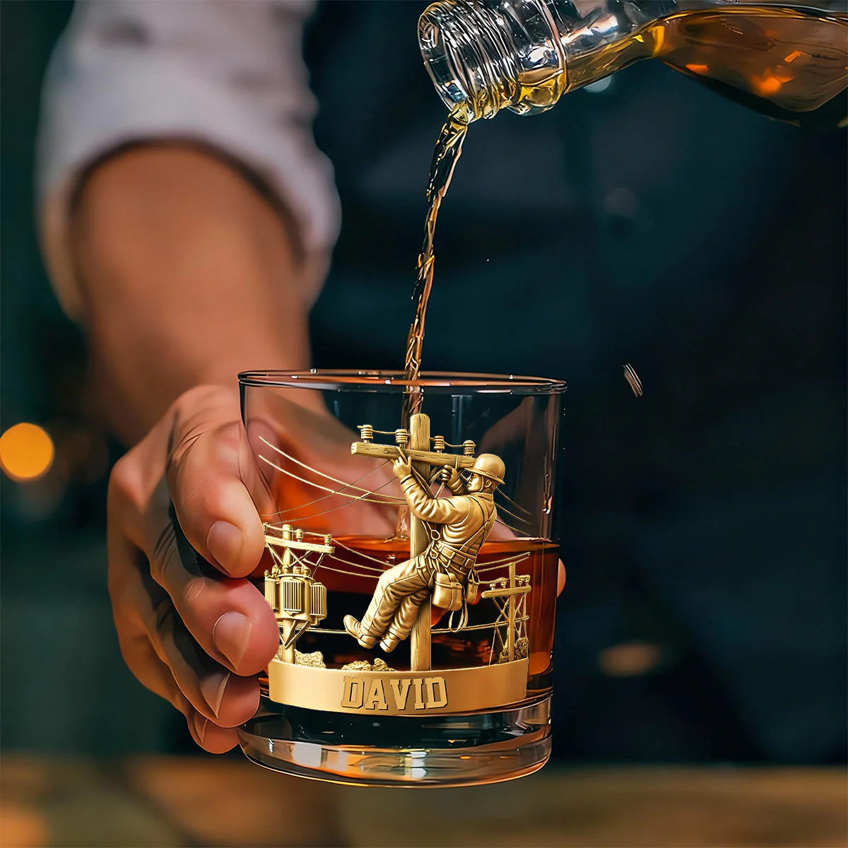 Lineman Round Whiskey Glass - Personalized Gifts For Lineman Glass - Image 2