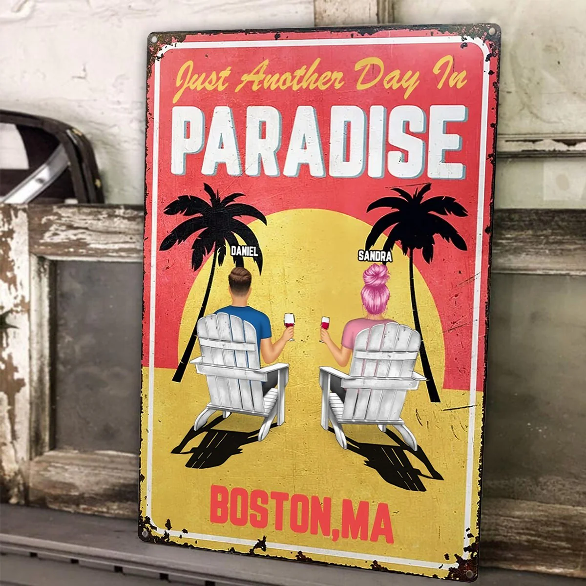 Little Piece Of Paradise - Couple Gift - Personalized Classic Metal Signs - Image 10