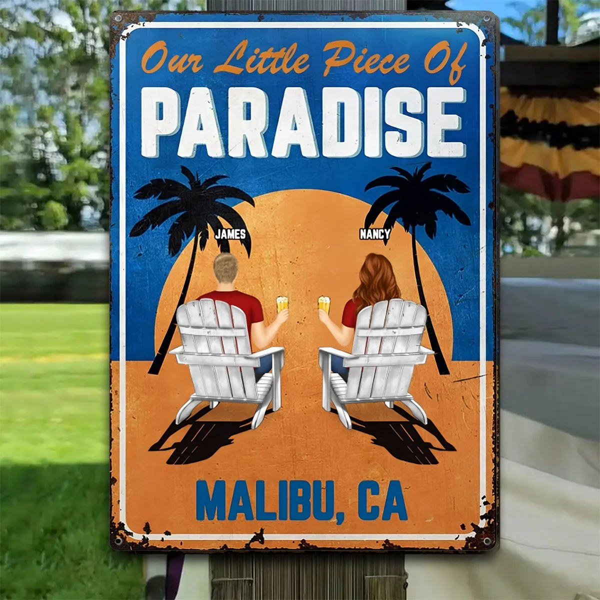 Little Piece Of Paradise - Couple Gift - Personalized Classic Metal Signs - Image 3