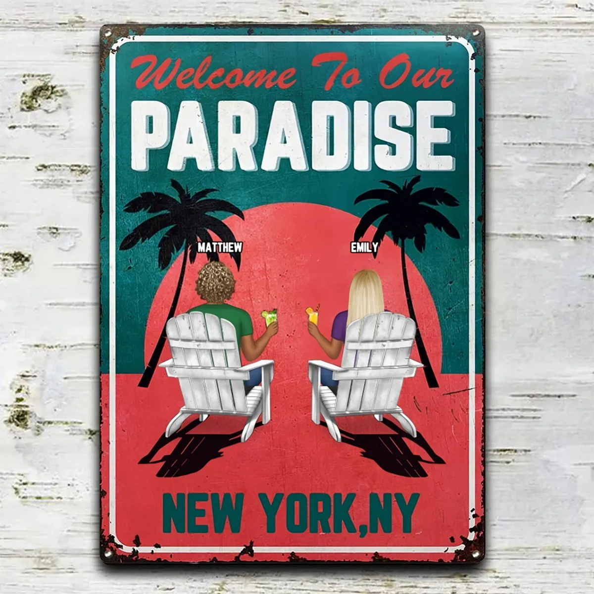 Little Piece Of Paradise - Couple Gift - Personalized Classic Metal Signs - Image 4