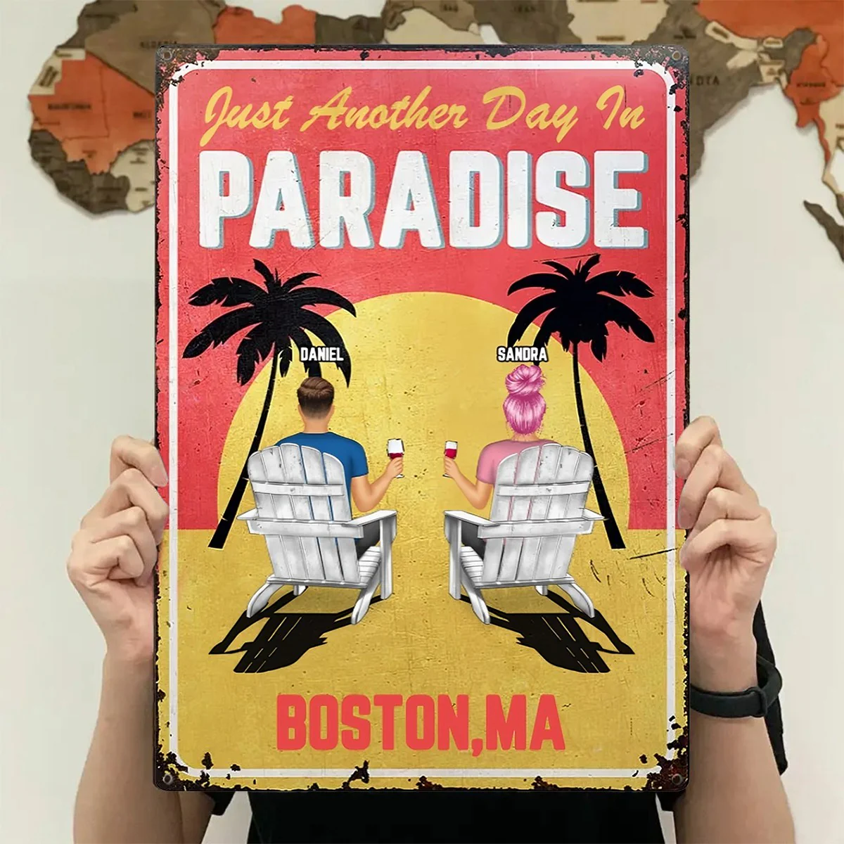 Little Piece Of Paradise - Couple Gift - Personalized Classic Metal Signs - Image 5