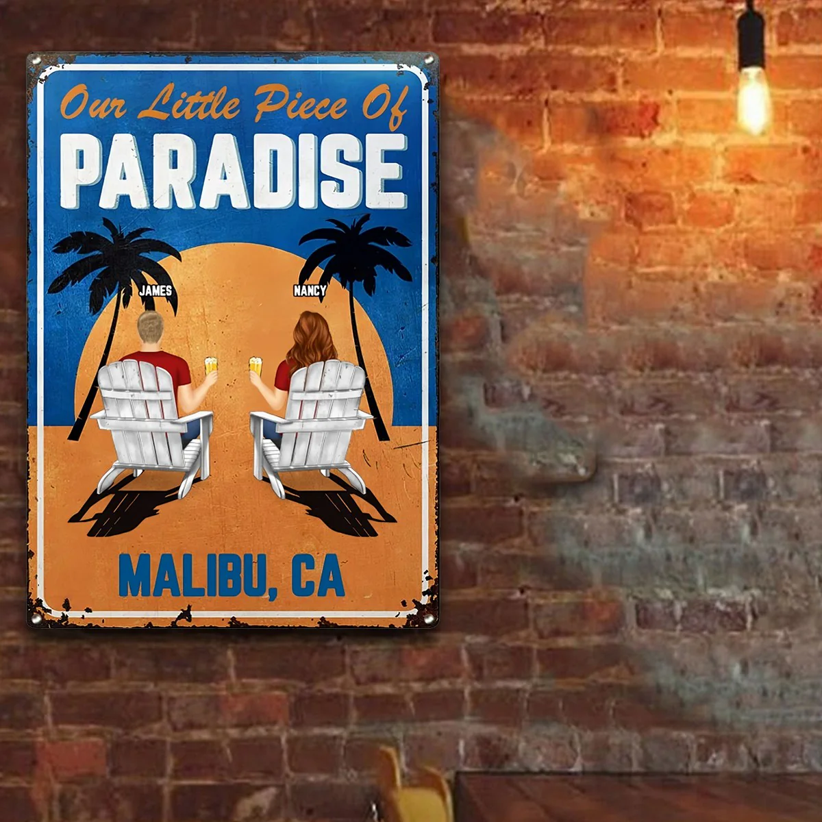 Little Piece Of Paradise - Couple Gift - Personalized Classic Metal Signs - Image 6