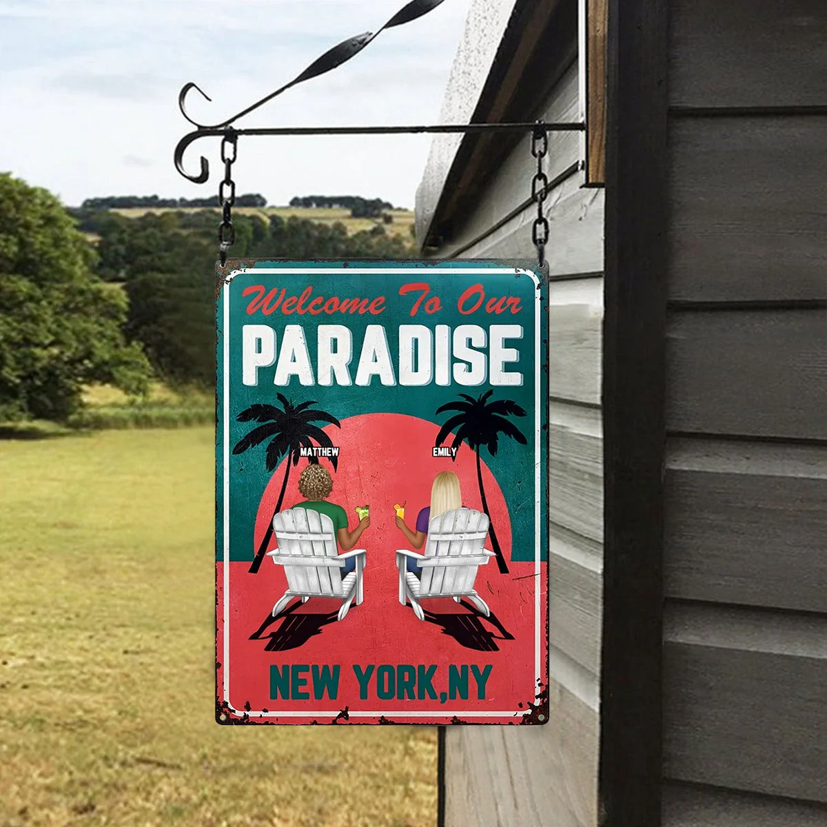 Little Piece Of Paradise - Couple Gift - Personalized Classic Metal Signs - Image 7