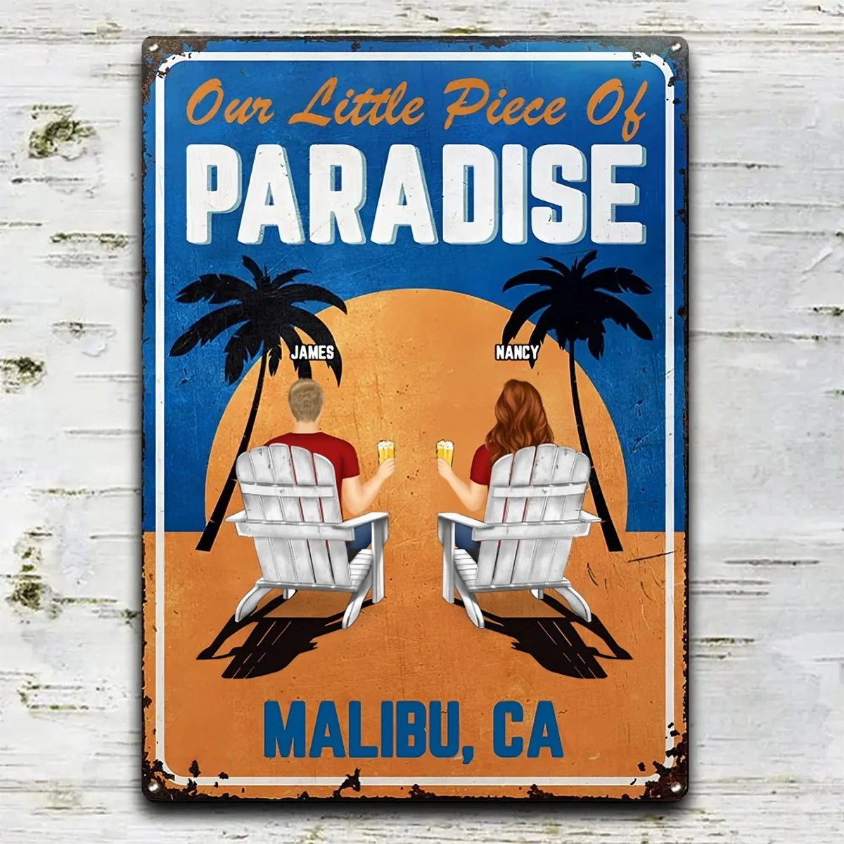 Little Piece Of Paradise - Couple Gift - Personalized Classic Metal Signs - Image 8