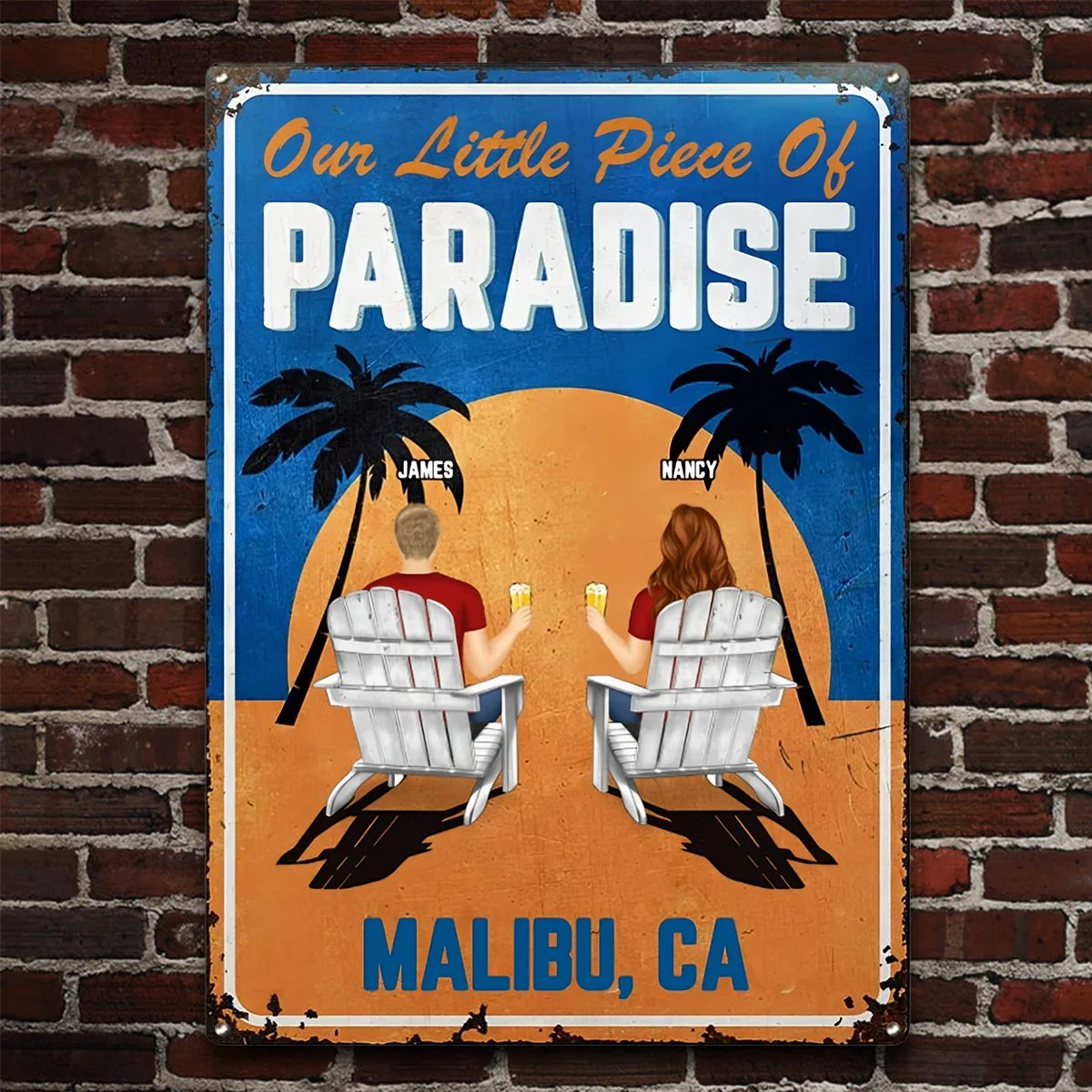 Little Piece Of Paradise - Couple Gift - Personalized Classic Metal Signs - Image 9