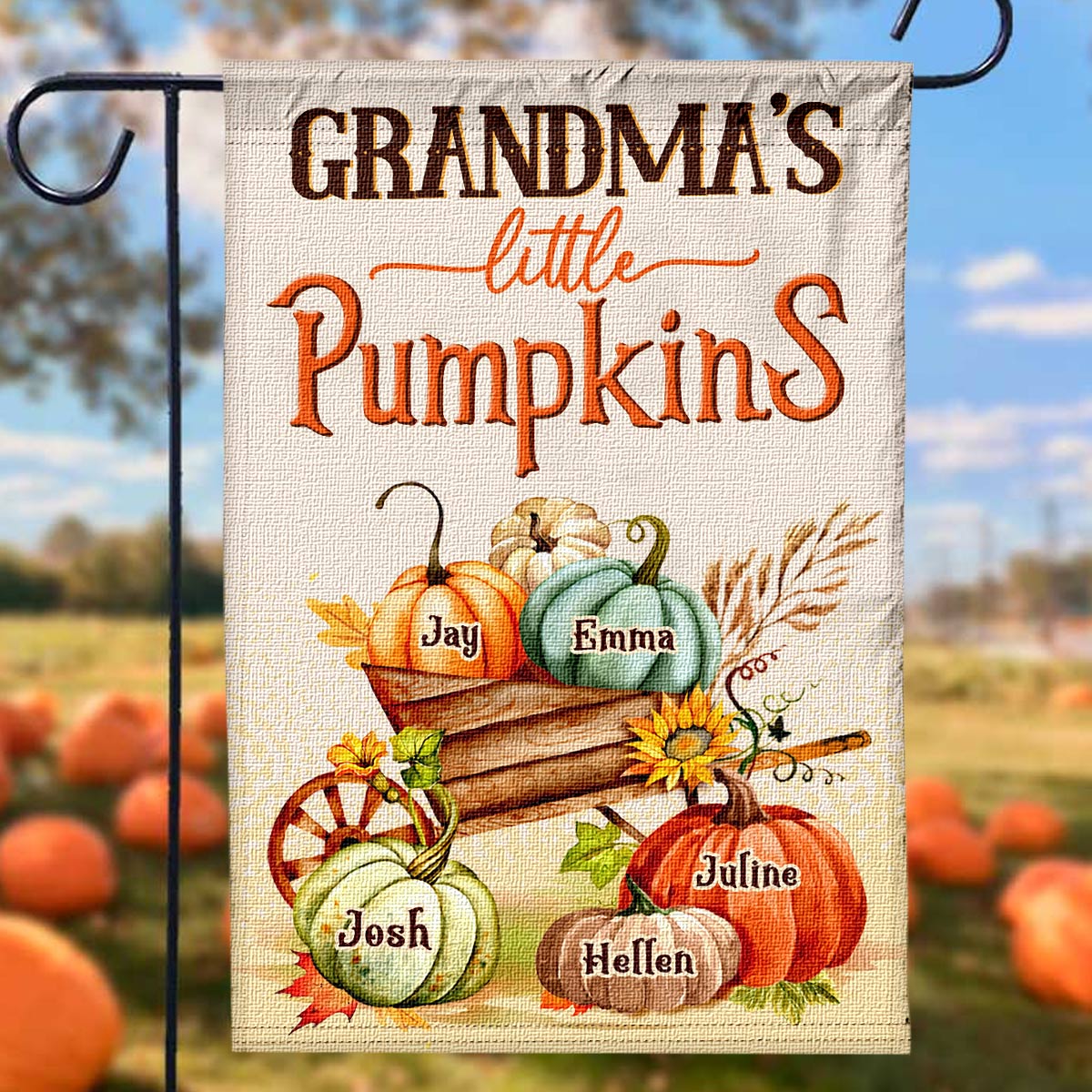 Little Pumpkins Of Grandma-Personalized Pumpkin Garden Flag! Celebrate Family Halloween Magic - Image 2