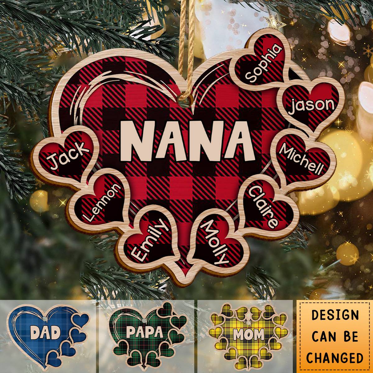 Little Sweethearts - Personalized Wooden Cutout Ornament - Gift For Papa, Grandma - Image 3