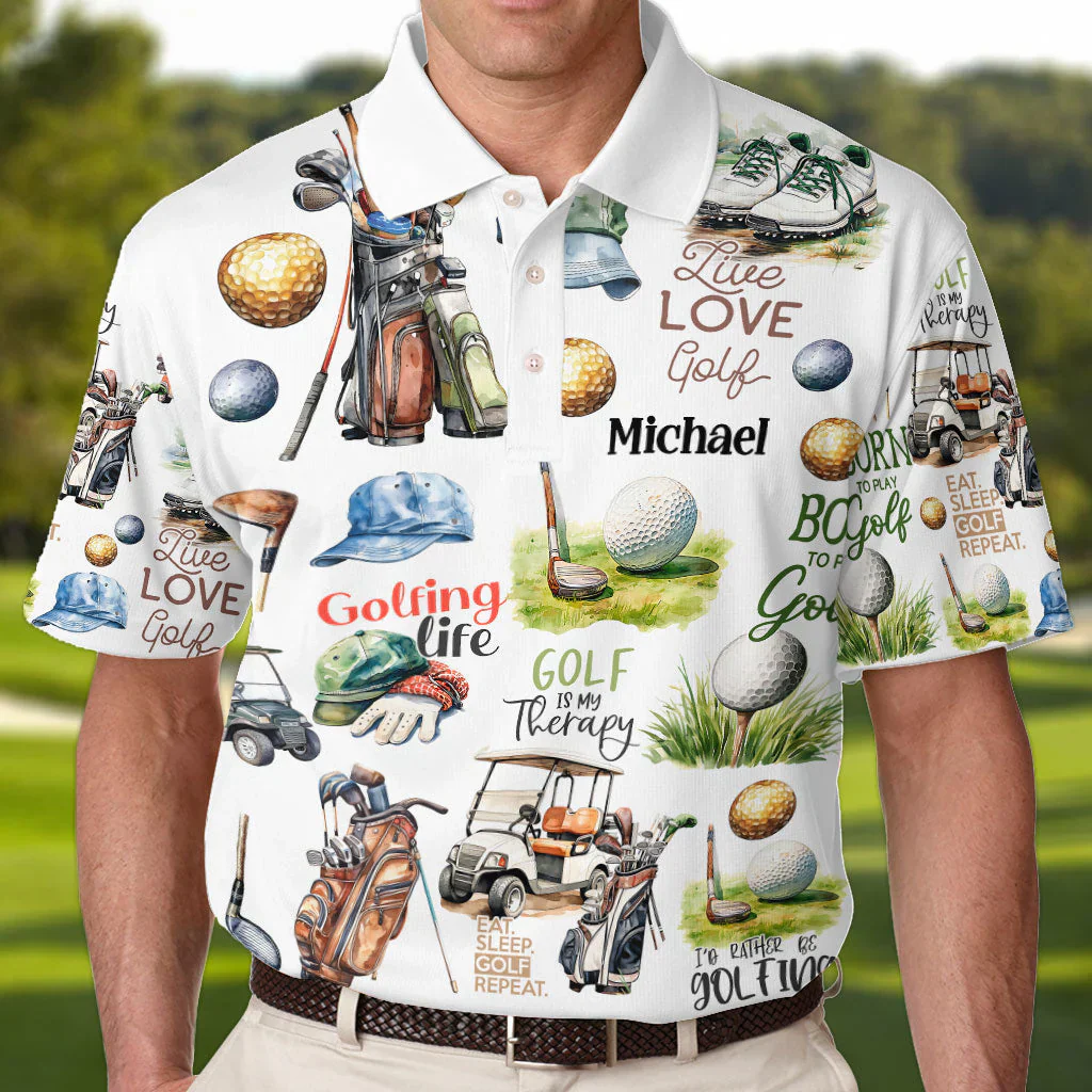 Live Love Golf - Personalized Golf Polo Shirt Gift For Dad, Grandpa - Image 2