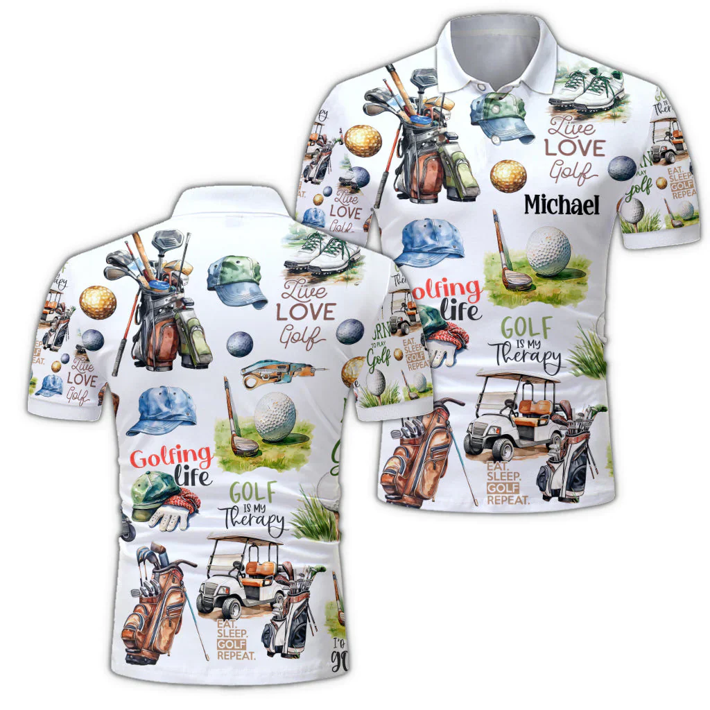 Live Love Golf - Personalized Golf Polo Shirt Gift For Dad, Grandpa - Image 3