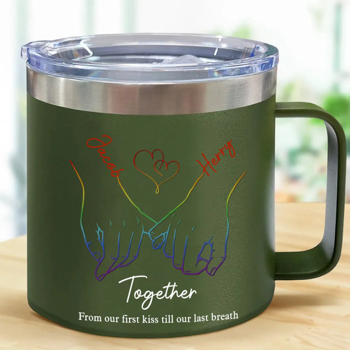 Live Openly, Love Freely, LGBTQ+ Couples - Gift For Couples, Personalized 14oz Stainless Steel Tumbler With Handle - Image 10