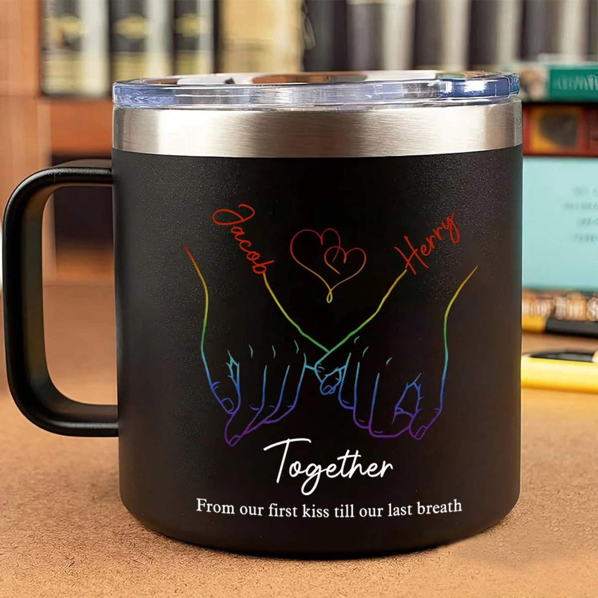 Live Openly, Love Freely, LGBTQ+ Couples - Gift For Couples, Personalized 14oz Stainless Steel Tumbler With Handle - Image 2