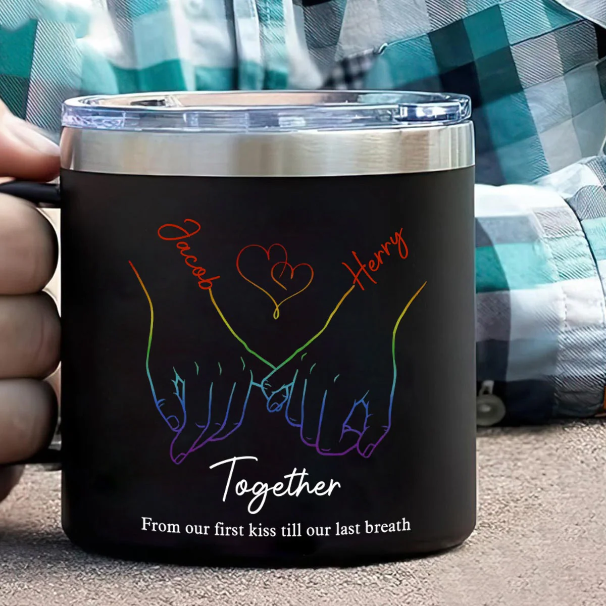 Live Openly, Love Freely, LGBTQ+ Couples - Gift For Couples, Personalized 14oz Stainless Steel Tumbler With Handle - Image 3