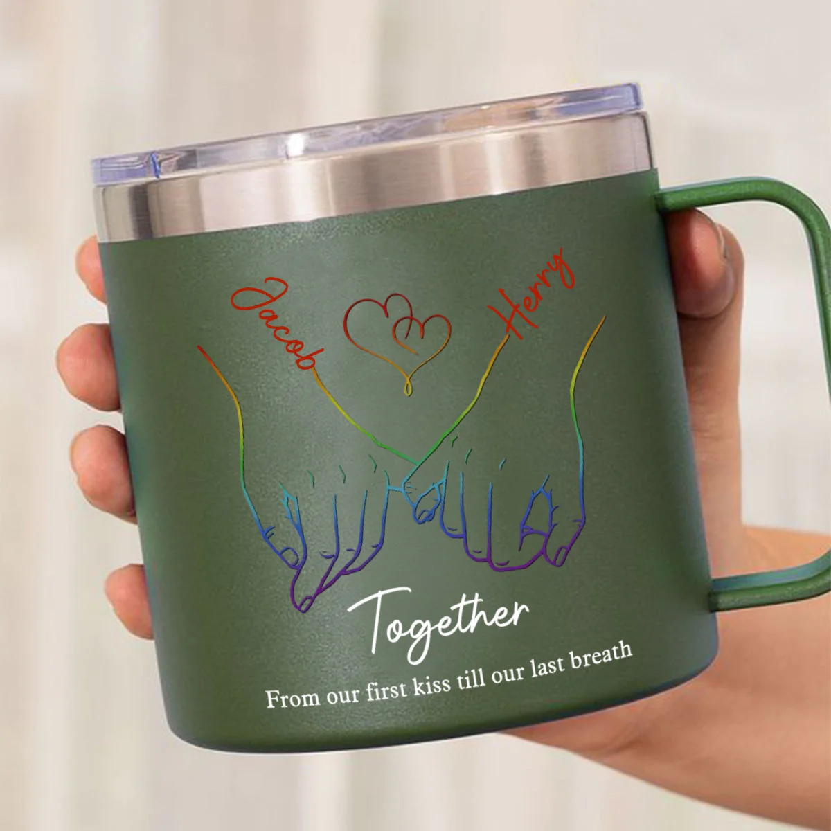 Live Openly, Love Freely, LGBTQ+ Couples - Gift For Couples, Personalized 14oz Stainless Steel Tumbler With Handle - Image 4