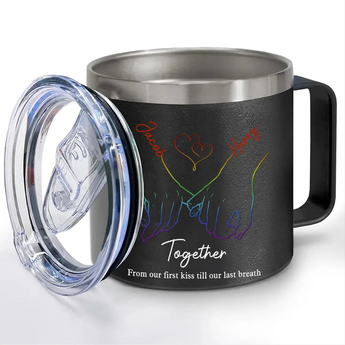 Live Openly, Love Freely, LGBTQ+ Couples - Gift For Couples, Personalized 14oz Stainless Steel Tumbler With Handle - Image 5