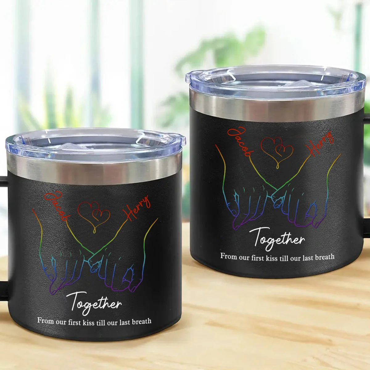 Live Openly, Love Freely, LGBTQ+ Couples - Gift For Couples, Personalized 14oz Stainless Steel Tumbler With Handle - Image 6