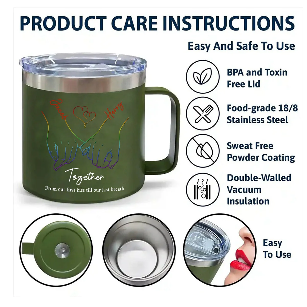 Live Openly, Love Freely, LGBTQ+ Couples - Gift For Couples, Personalized 14oz Stainless Steel Tumbler With Handle - Image 7