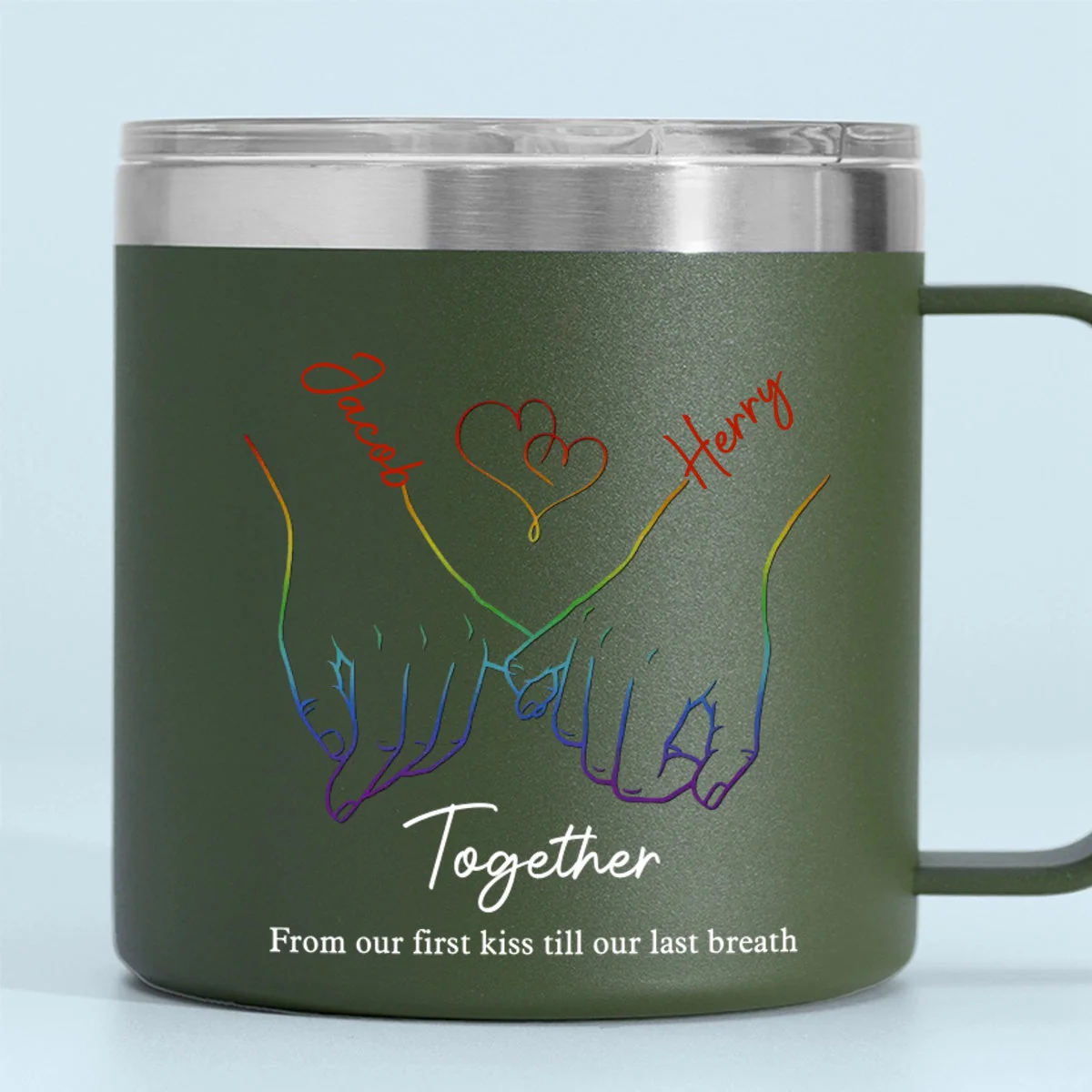 Live Openly, Love Freely, LGBTQ+ Couples - Gift For Couples, Personalized 14oz Stainless Steel Tumbler With Handle - Image 8