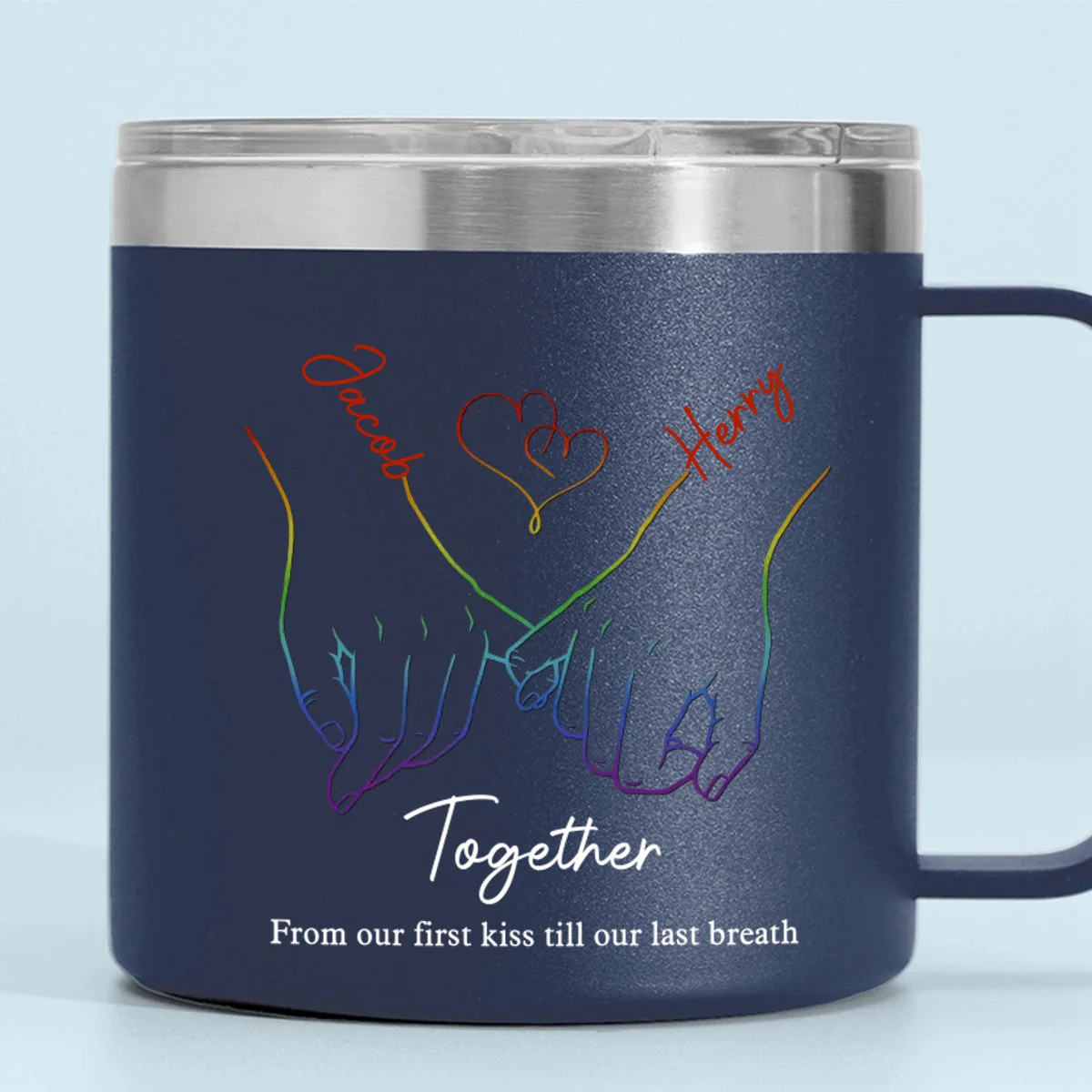 Live Openly, Love Freely, LGBTQ+ Couples - Gift For Couples, Personalized 14oz Stainless Steel Tumbler With Handle - Image 9
