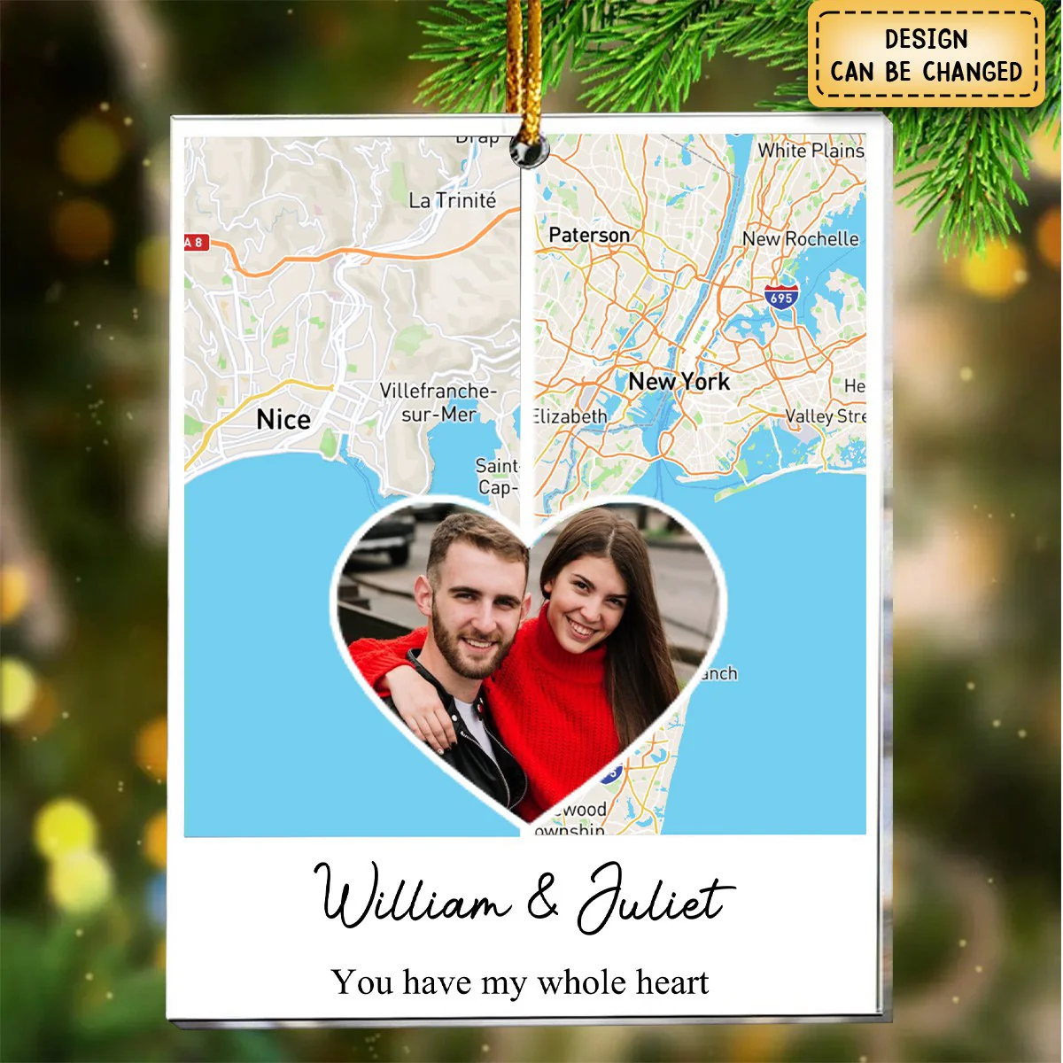 Long Distance Relationship Couple Gift - Personalized Acrylic Photo Ornament - Image 3