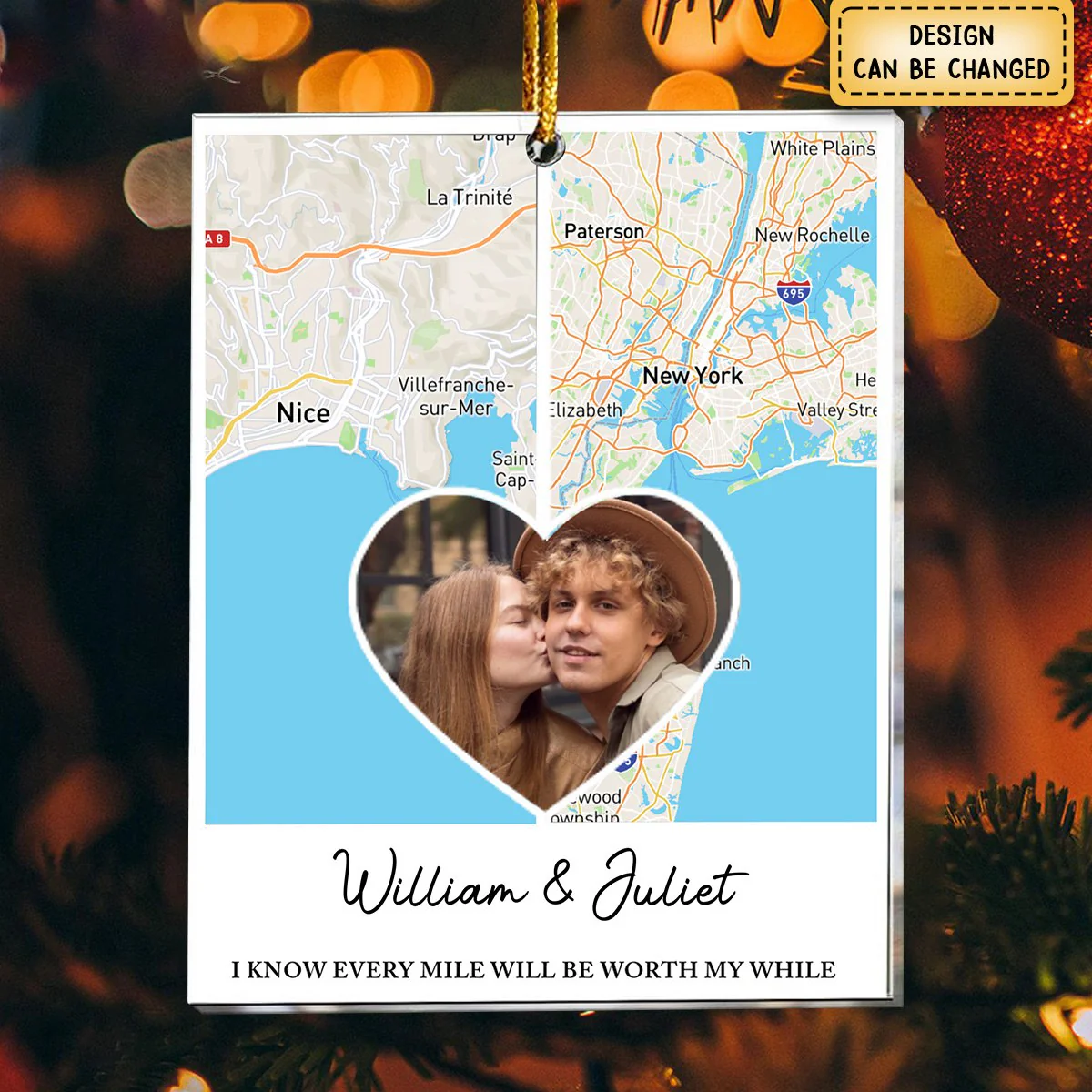 Long Distance Relationship Couple Gift - Personalized Acrylic Photo Ornament - Image 4