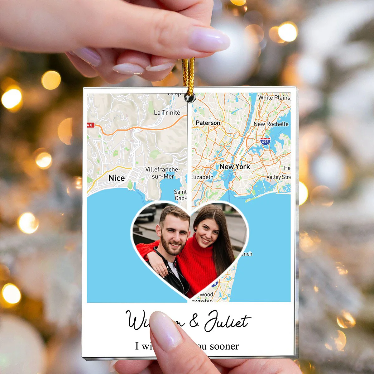 Long Distance Relationship Couple Gift - Personalized Acrylic Photo Ornament - Image 6