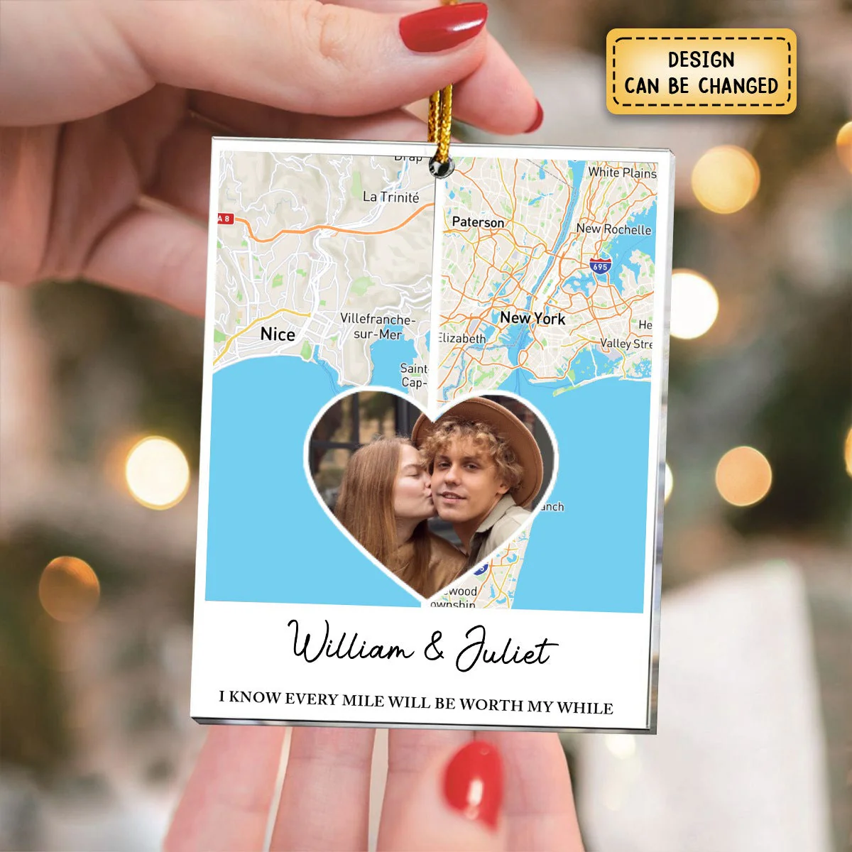 Long Distance Relationship Couple Gift - Personalized Acrylic Photo Ornament - Image 7