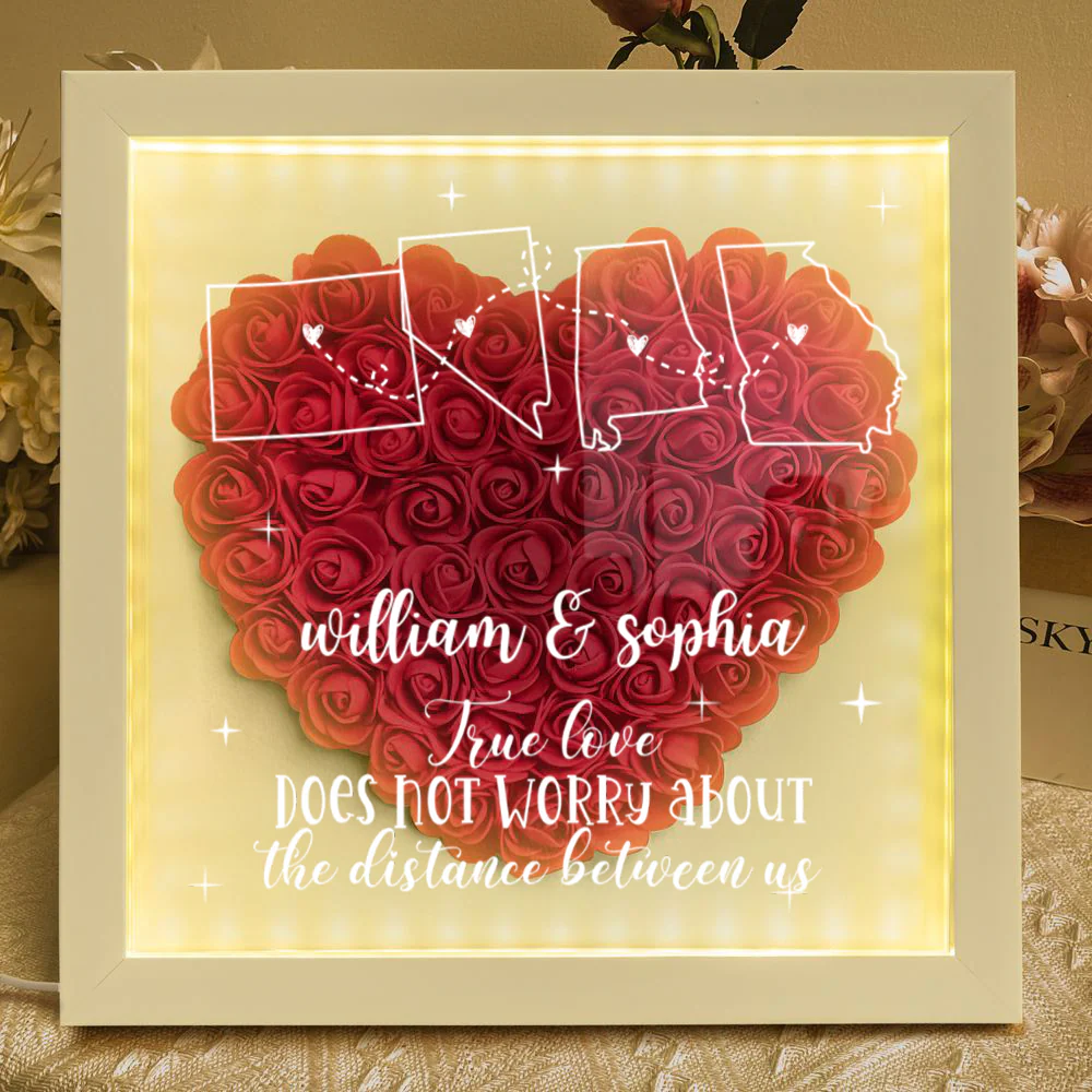 Long Distance Relationship For Couples - Personalized Flower Shadow Box With LED Light - Image 8