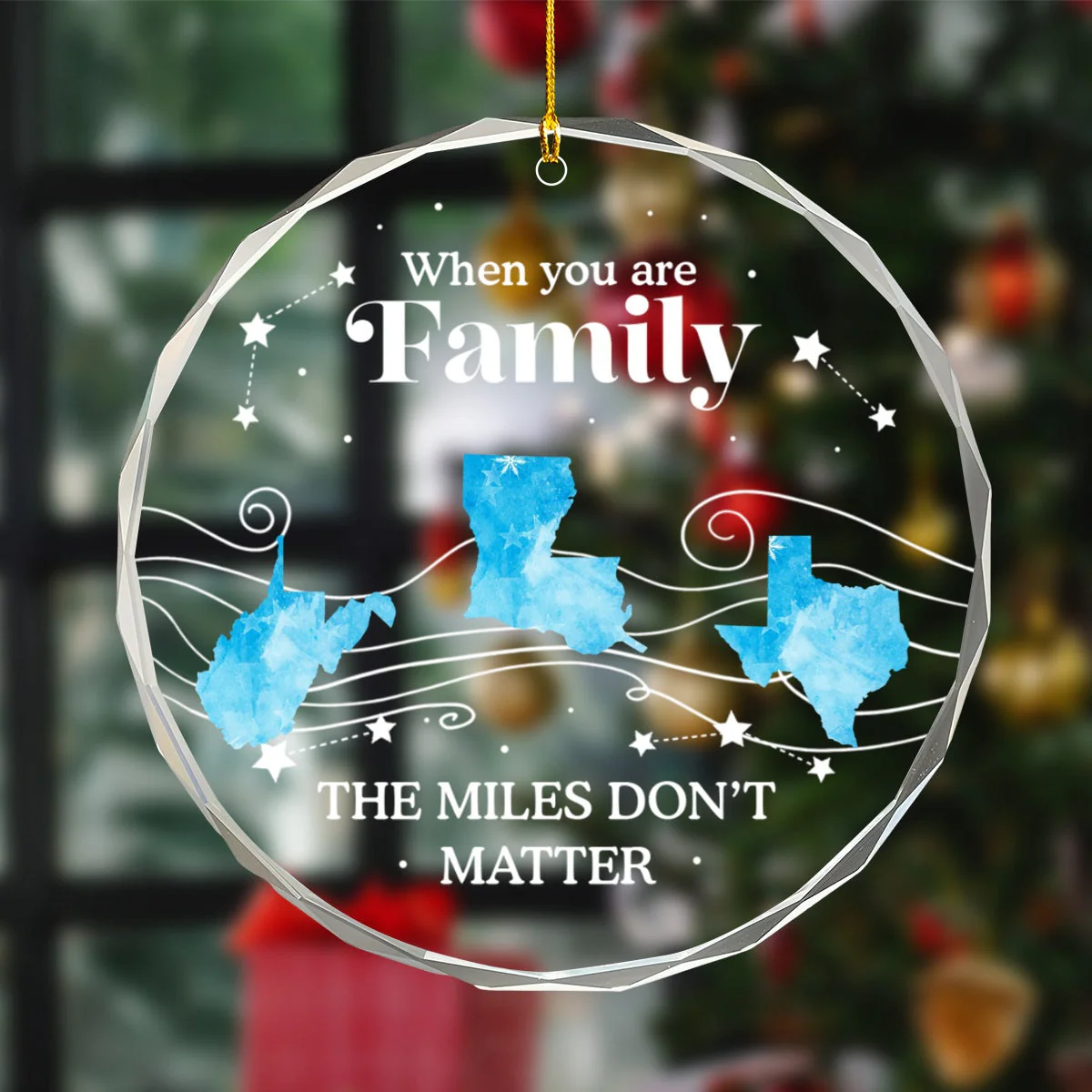 Long Distance The Miles Don't Matter Christmas - Personalized Circle Glass Ornament - Image 3