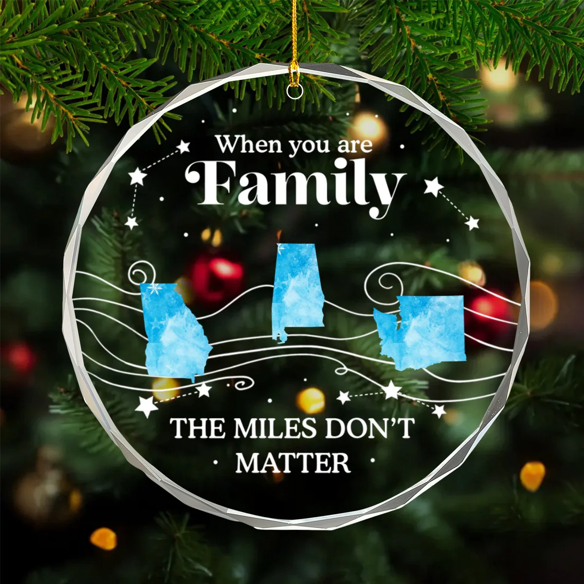 Long Distance The Miles Don't Matter Christmas - Personalized Circle Glass Ornament - Image 5
