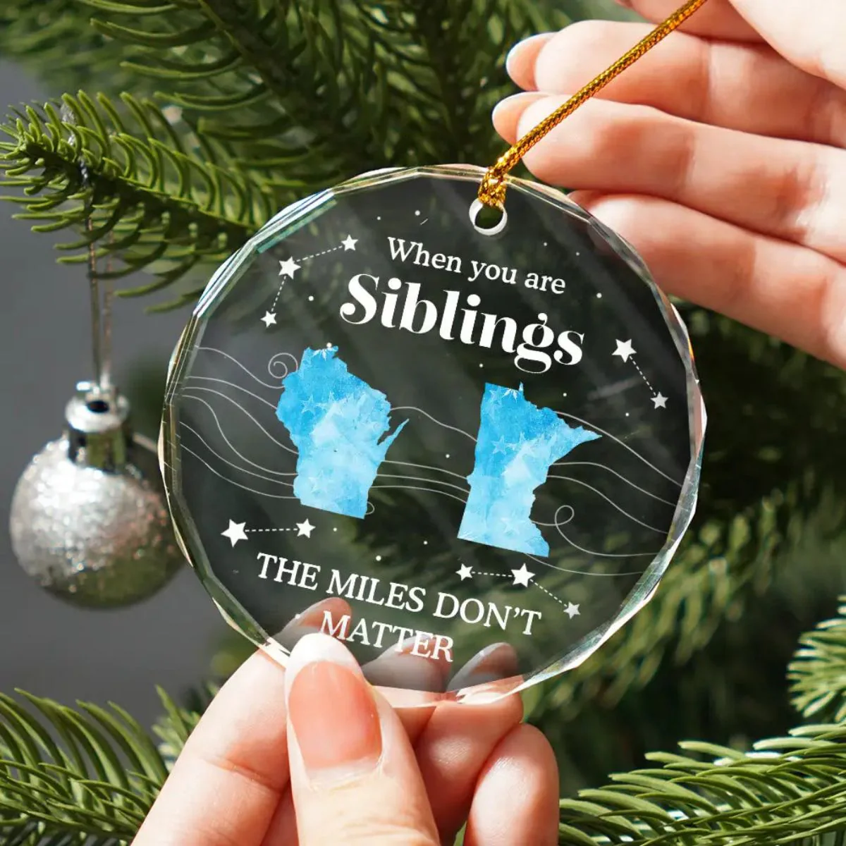 Long Distance The Miles Don't Matter Christmas - Personalized Circle Glass Ornament - Image 6