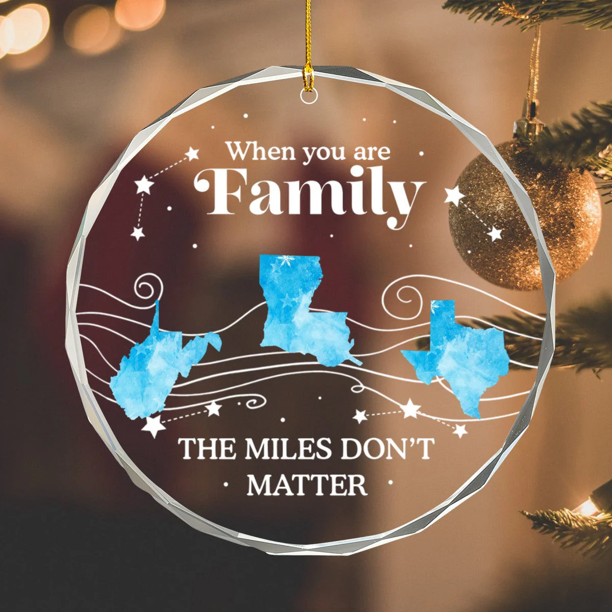 Long Distance The Miles Don't Matter Christmas - Personalized Circle Glass Ornament - Image 7