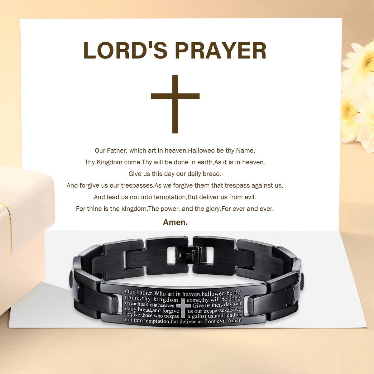 Lord's Prayer Bracelet,Cross Bracelet, Men's Bracelet - Image 2