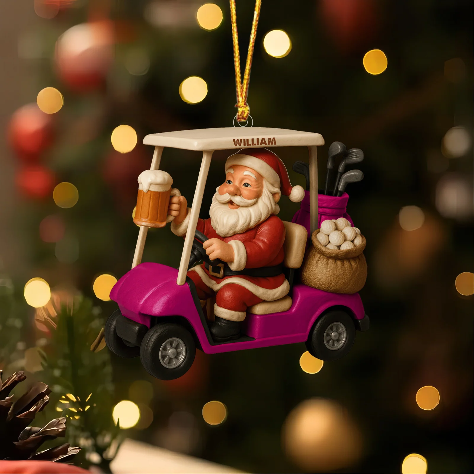 Love Beer And Golf Santa Christmas Ornament Personalized Ornament - Image 2