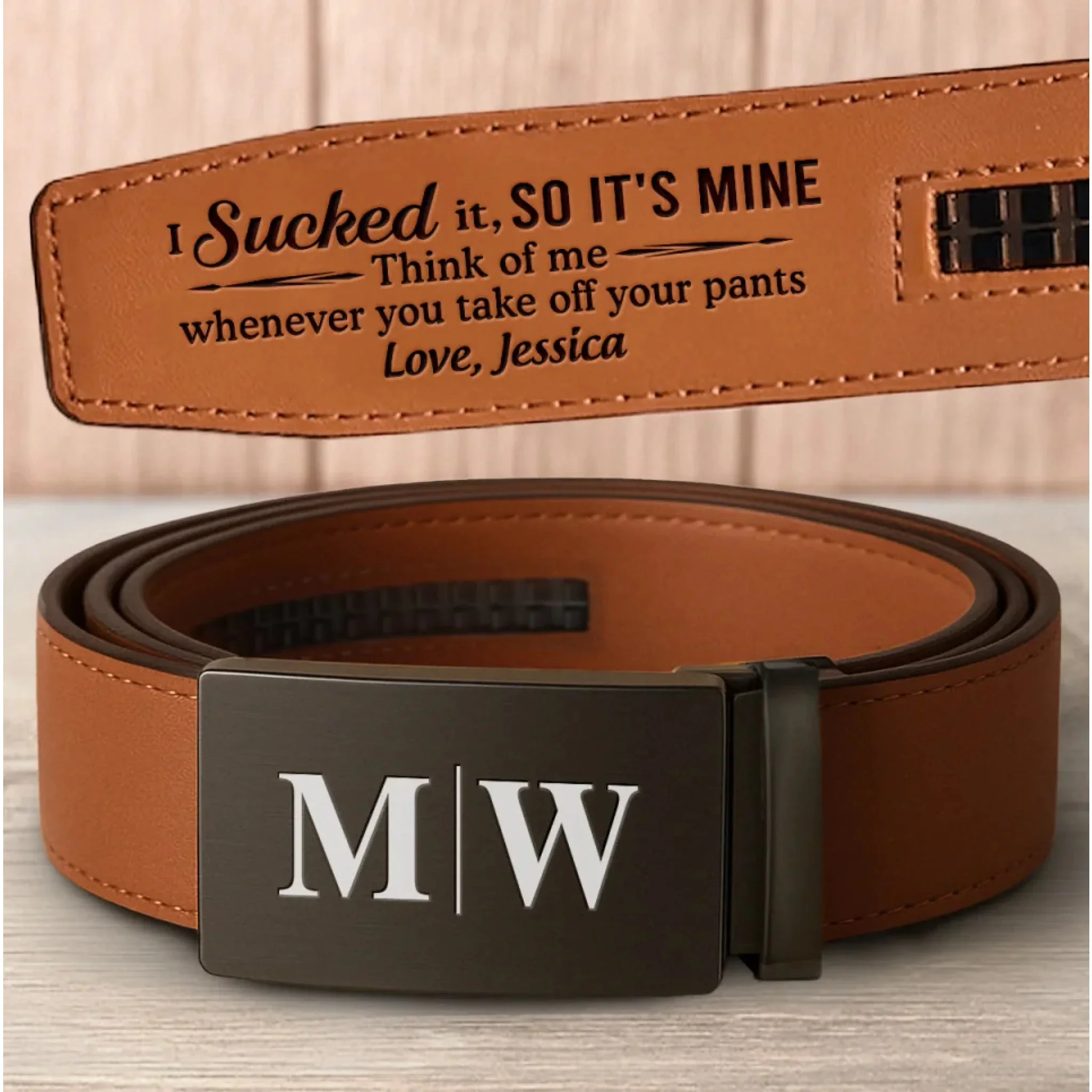 Love Built To Last - Couple Personalized Leather Belt With Engraved Buckle