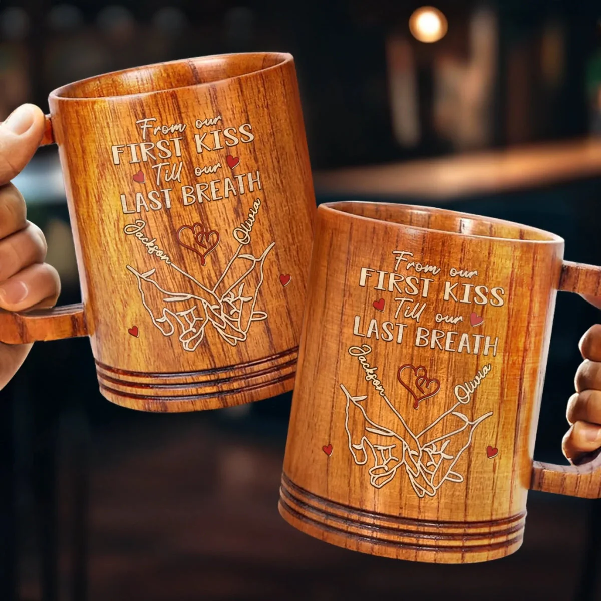 Love Found Its Way Couple Personalized Custom Wooden Mug - Image 2