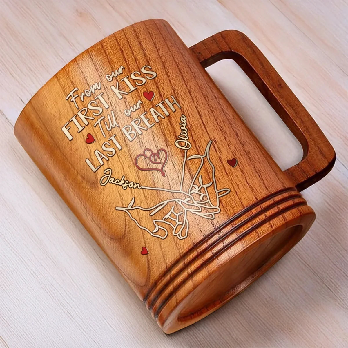 Love Found Its Way Couple Personalized Custom Wooden Mug - Image 3