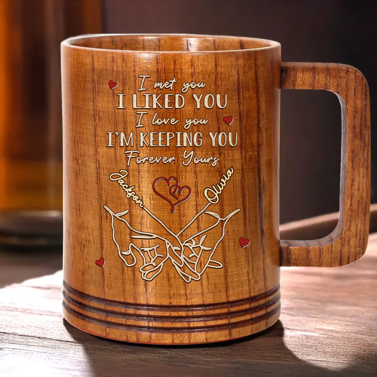 Love Found Its Way Couple Personalized Custom Wooden Mug - Image 5