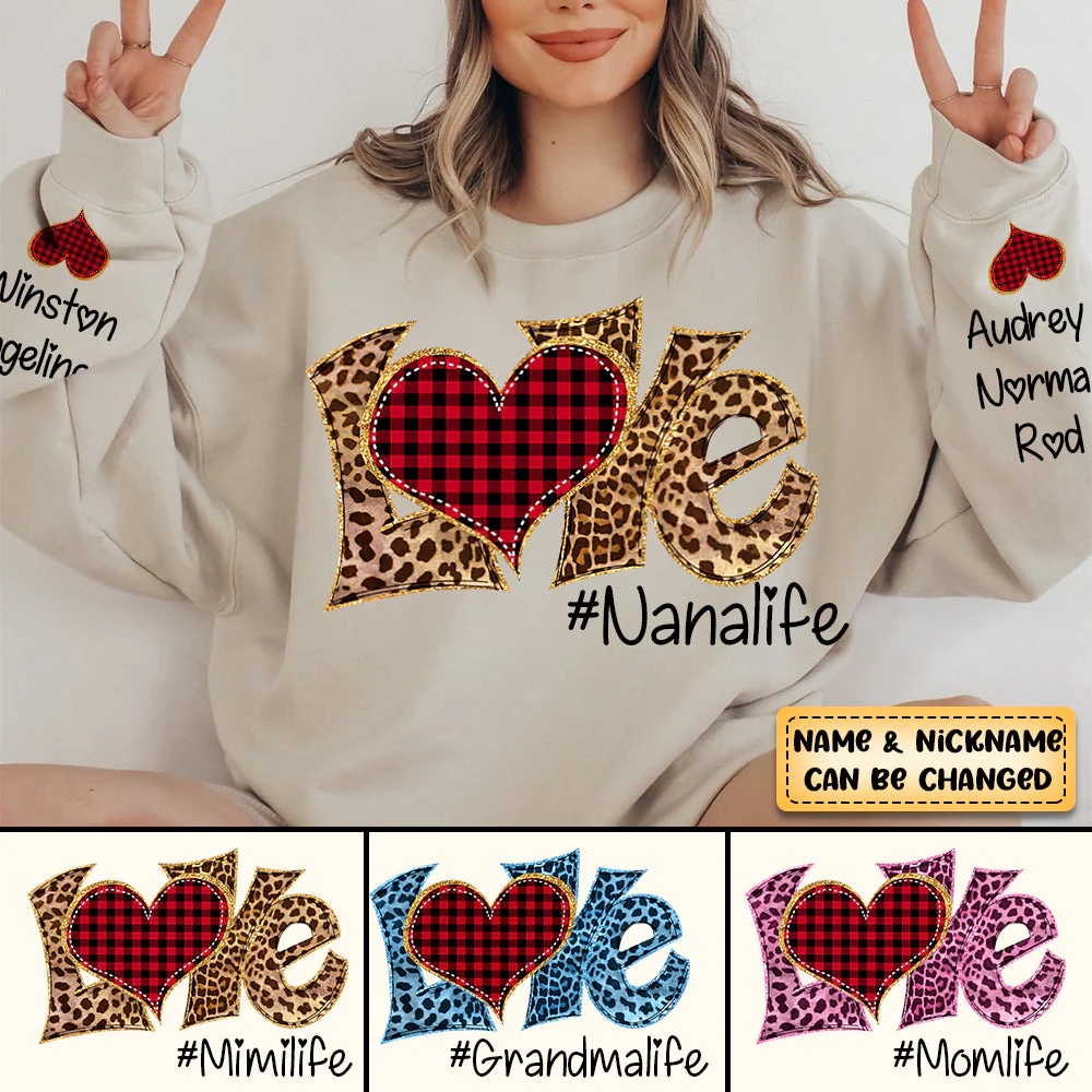 Love grandmalife leopard And Grandkids Personalized Sweatshirt - Image 2