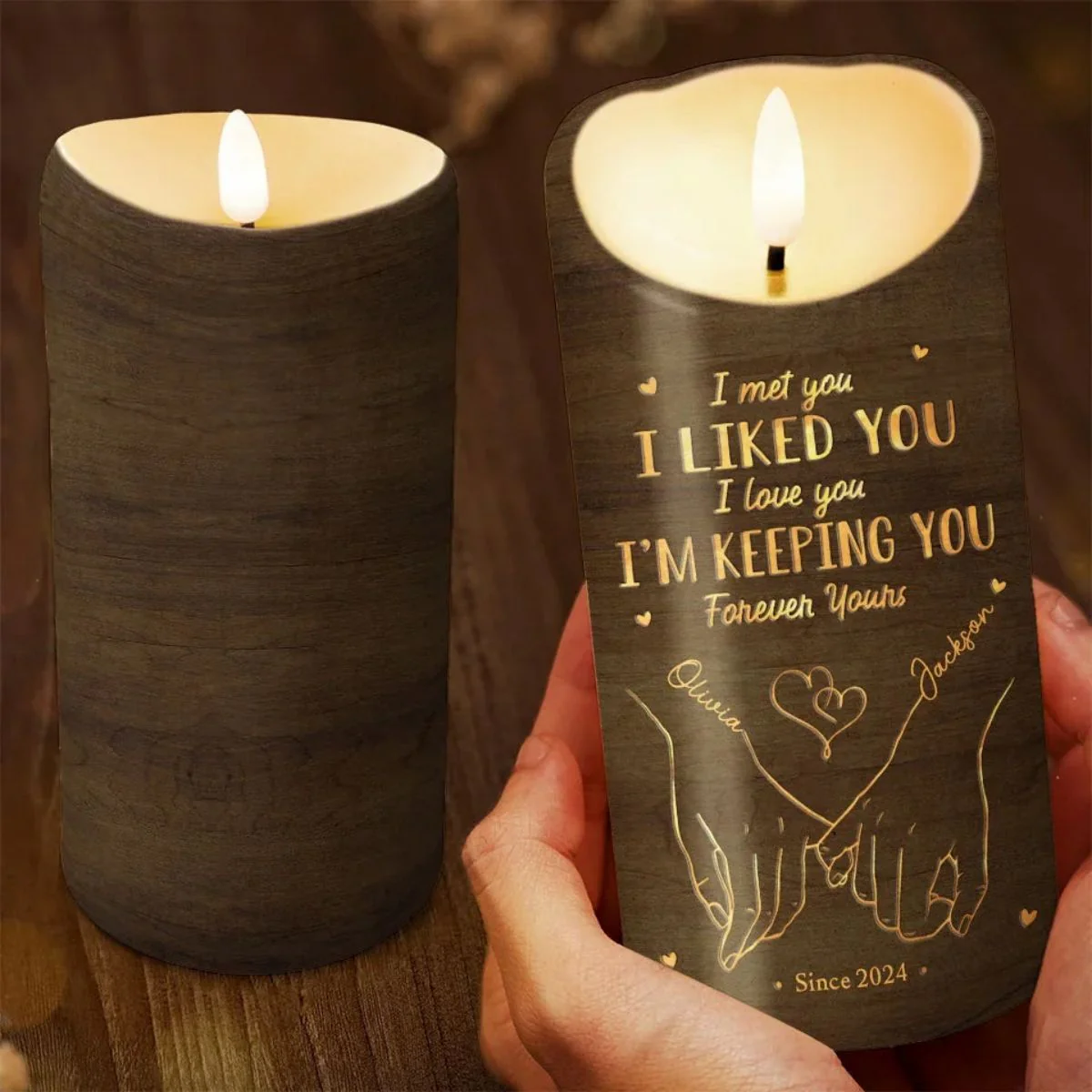 Love Is A Flame That Never Goes Out - Couple Personalized Custom LED Candle - Image 2