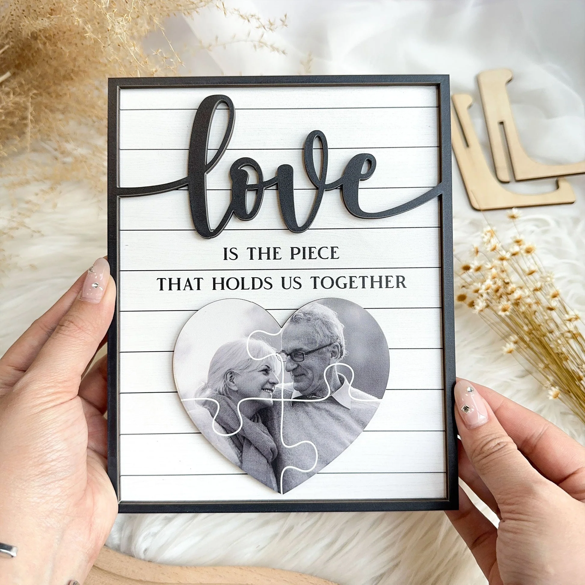 Love Is The Piece That Holds Us Together Personalized 2-Layer Wooden Plaque - Image 2