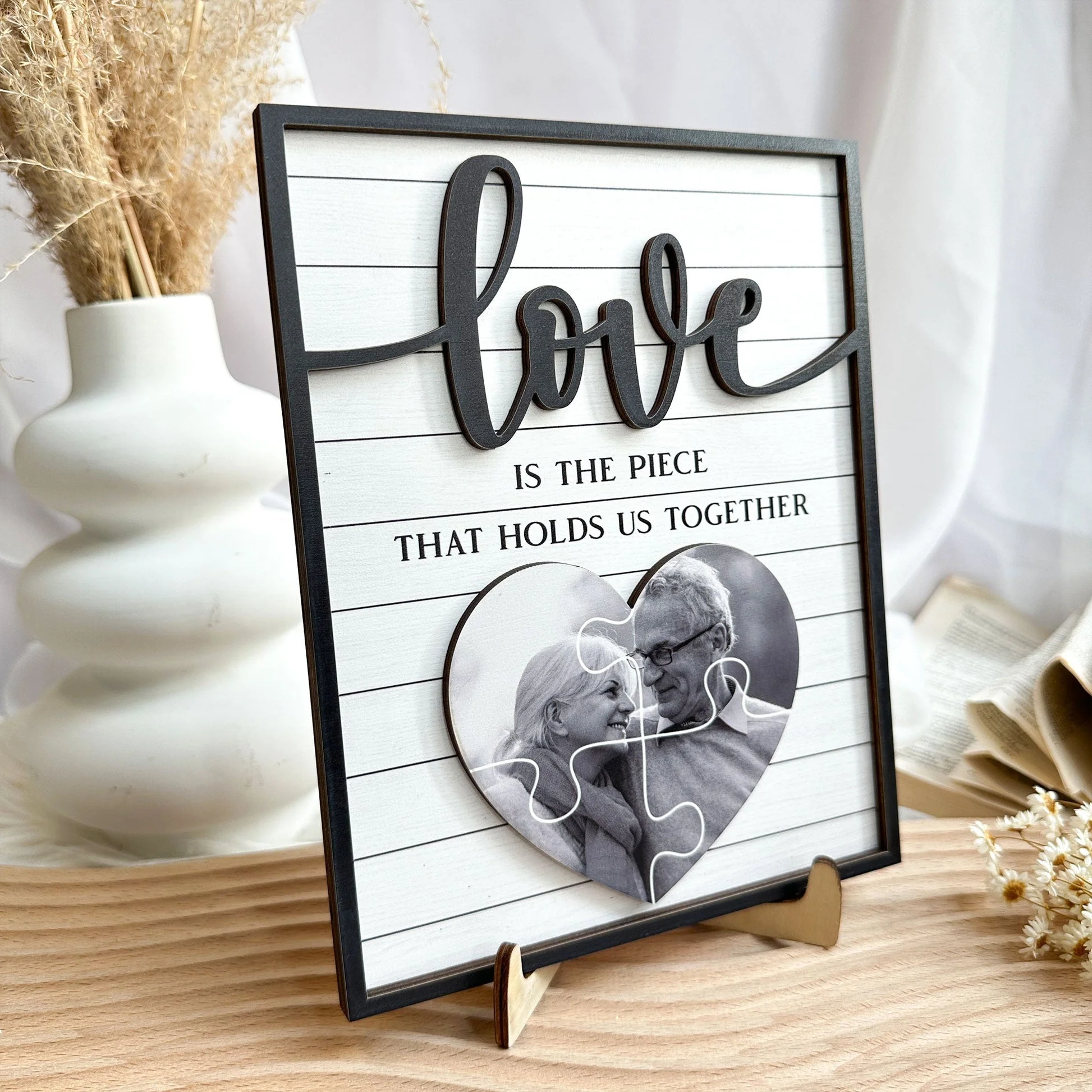 Love Is The Piece That Holds Us Together Personalized 2-Layer Wooden Plaque - Image 3