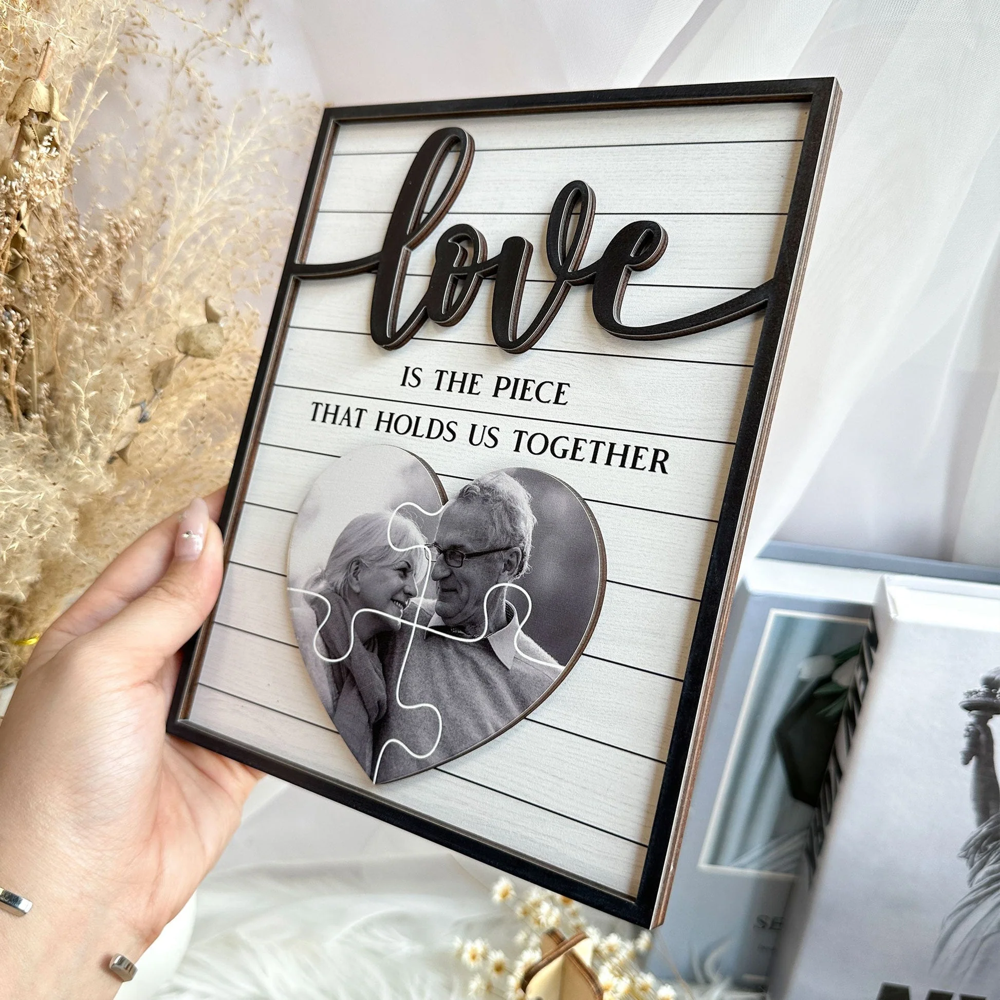 Love Is The Piece That Holds Us Together Personalized 2-Layer Wooden Plaque - Image 5