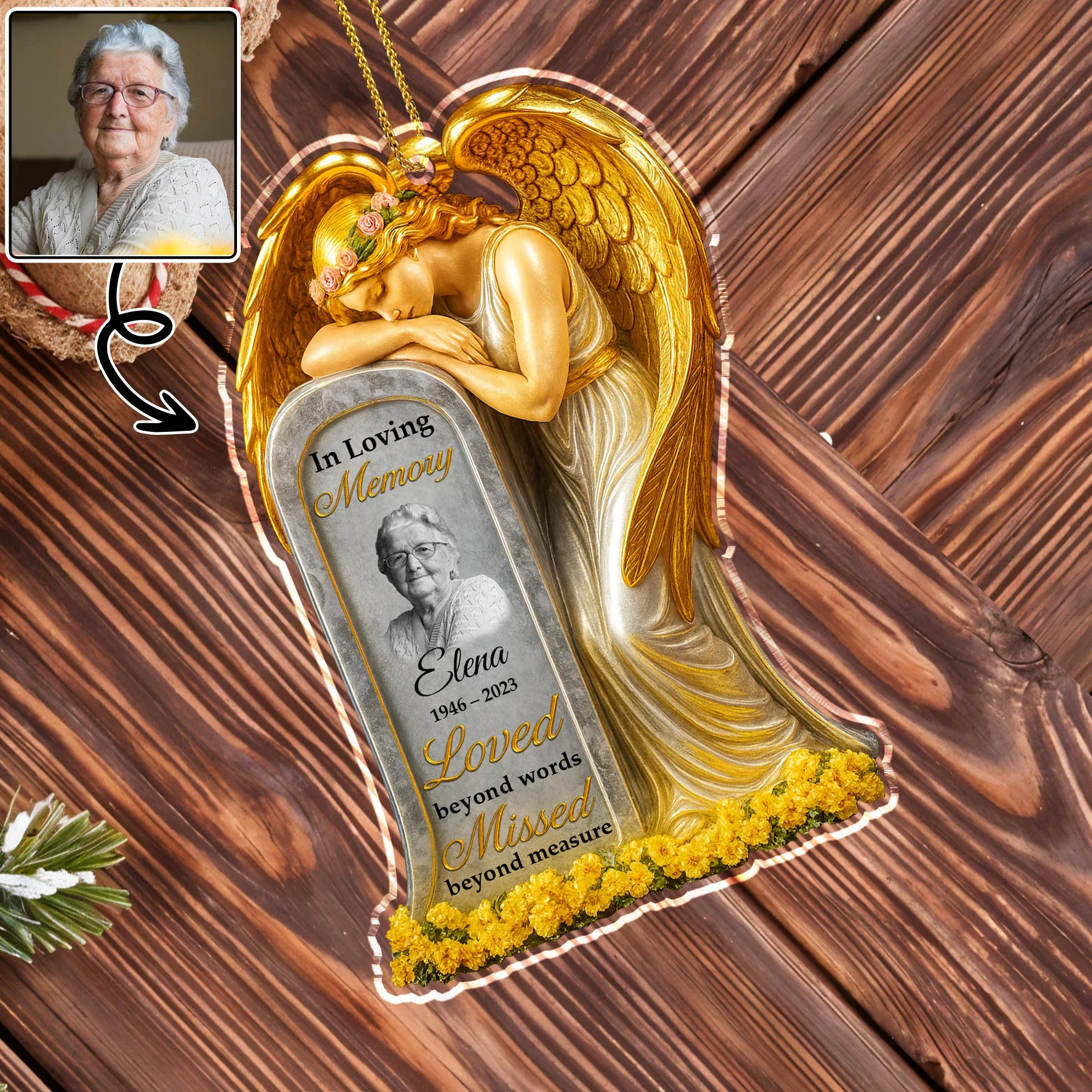 Loved Beyond Words Angel And Flowers Ornament Personalized Memorial Acrylic Ornament - Image 4