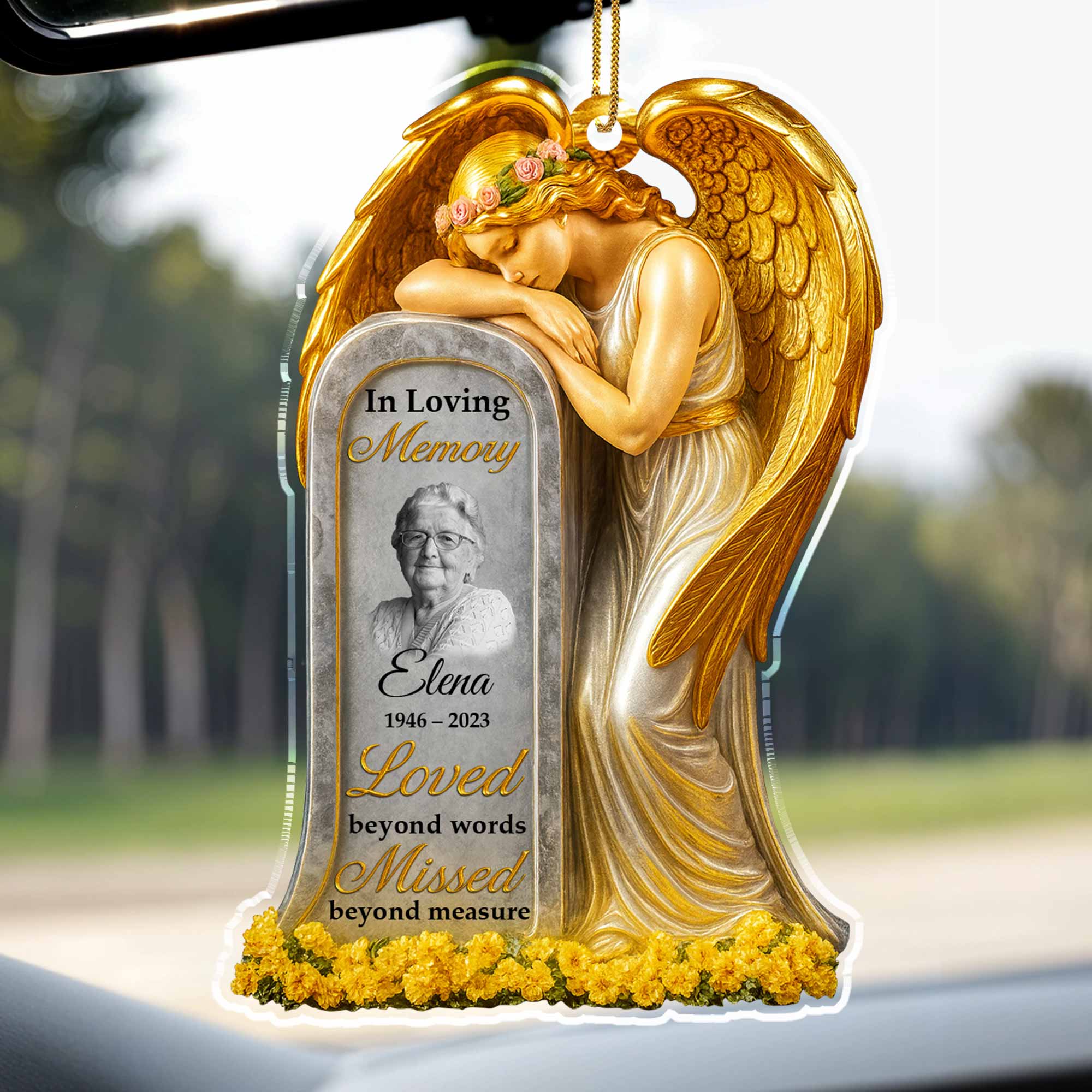 Loved Beyond Words Angel And Flowers Ornament Personalized Memorial Acrylic Ornament - Image 7