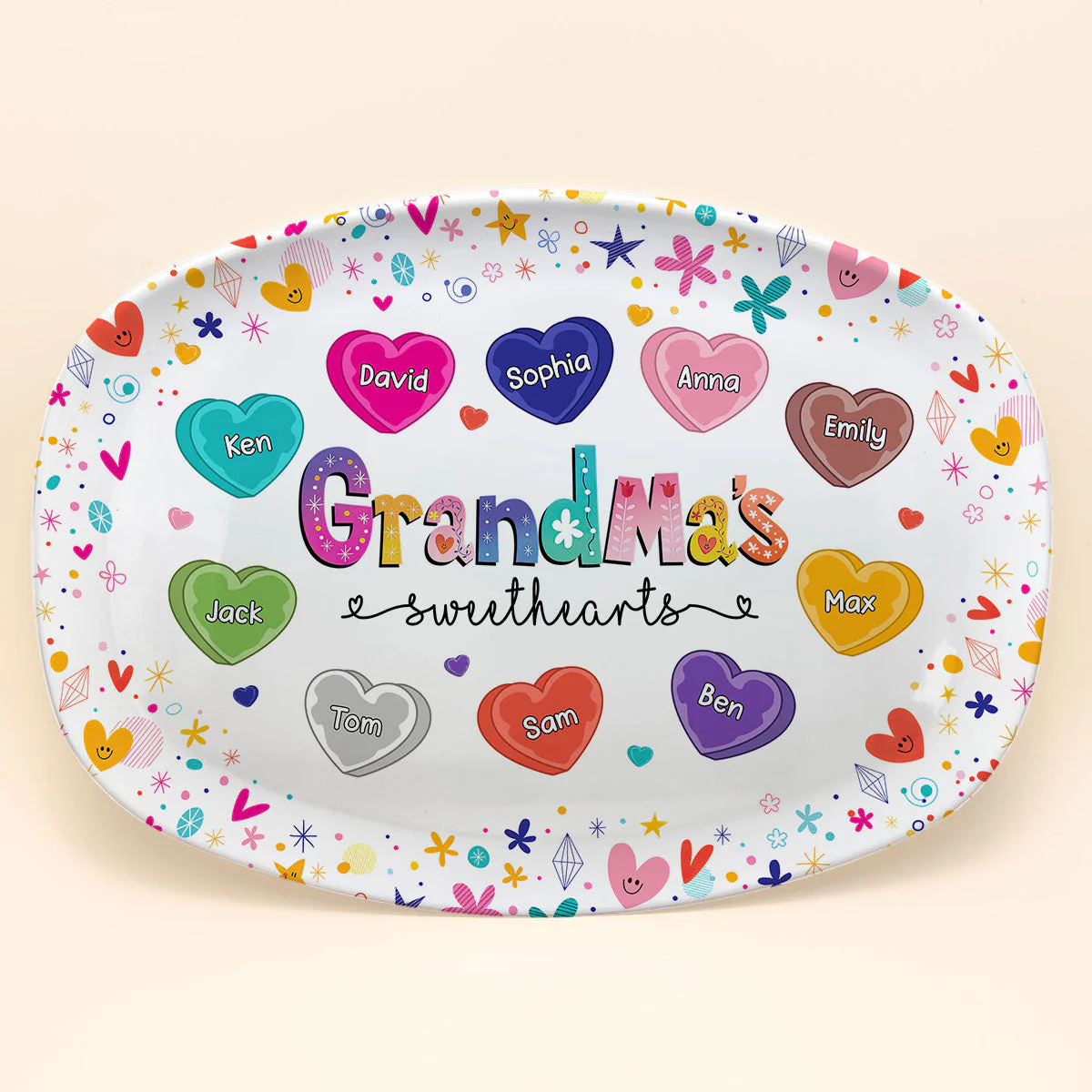 Lovely Colorful Flower Grandma Sweet Heart Kids Personalized Platter - Image 4