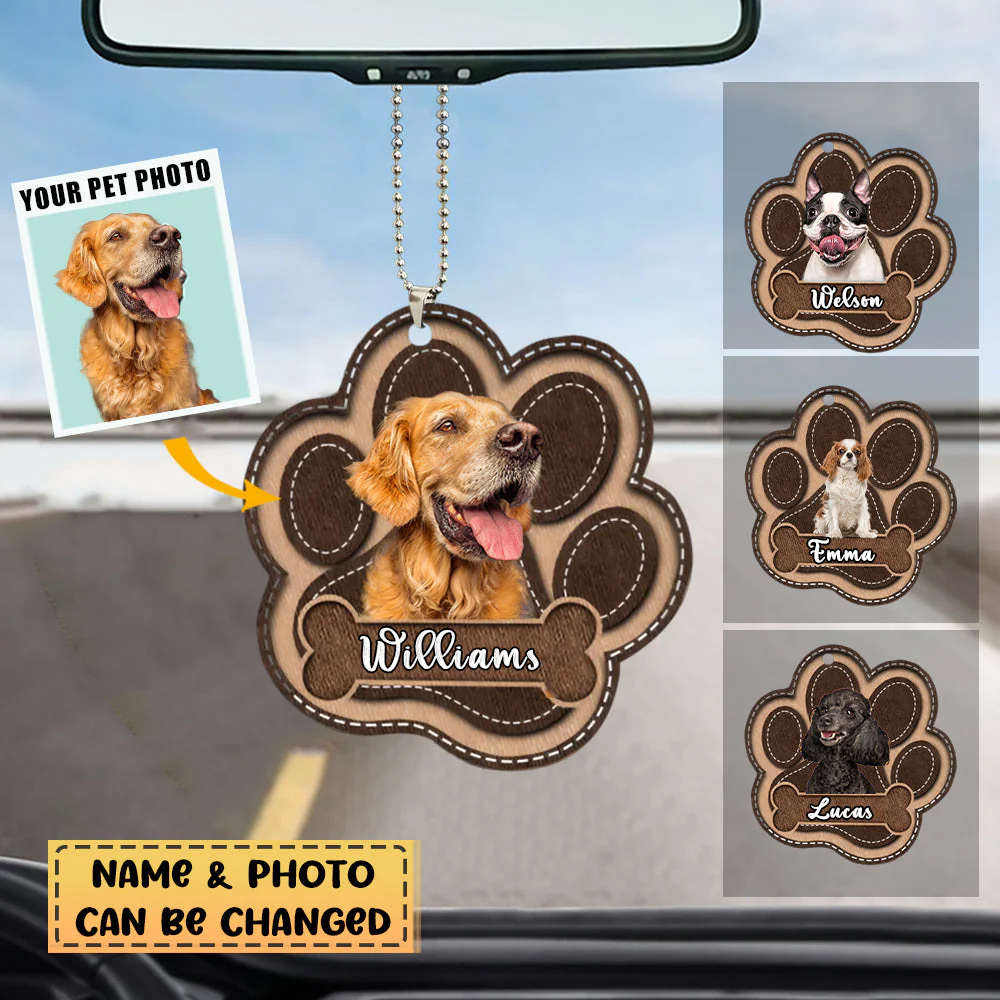 Lovely Pawprint Puppy Gift For Dog Lover LEATHER PATTERN Personalized Ornament