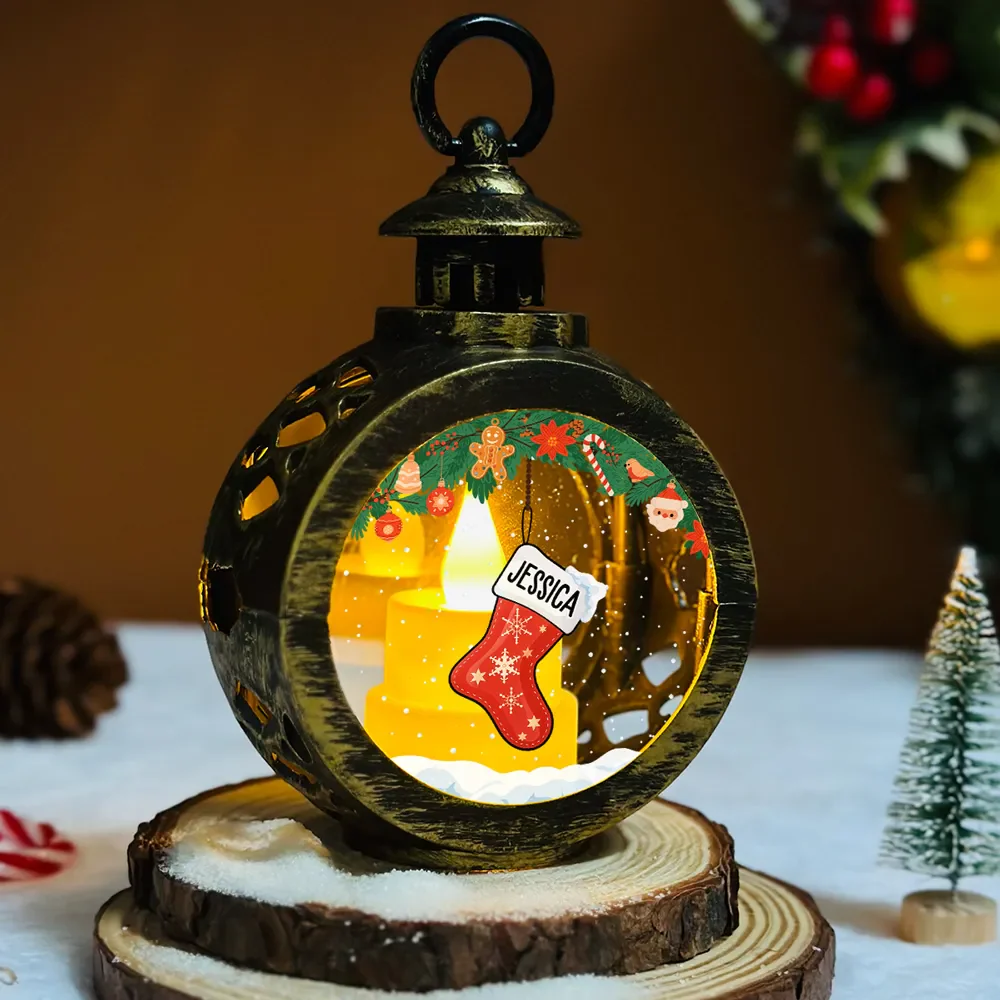 Lovely Stockings Hanging & Name Night Light - Personalized Custom Christmas Lantern - Image 3